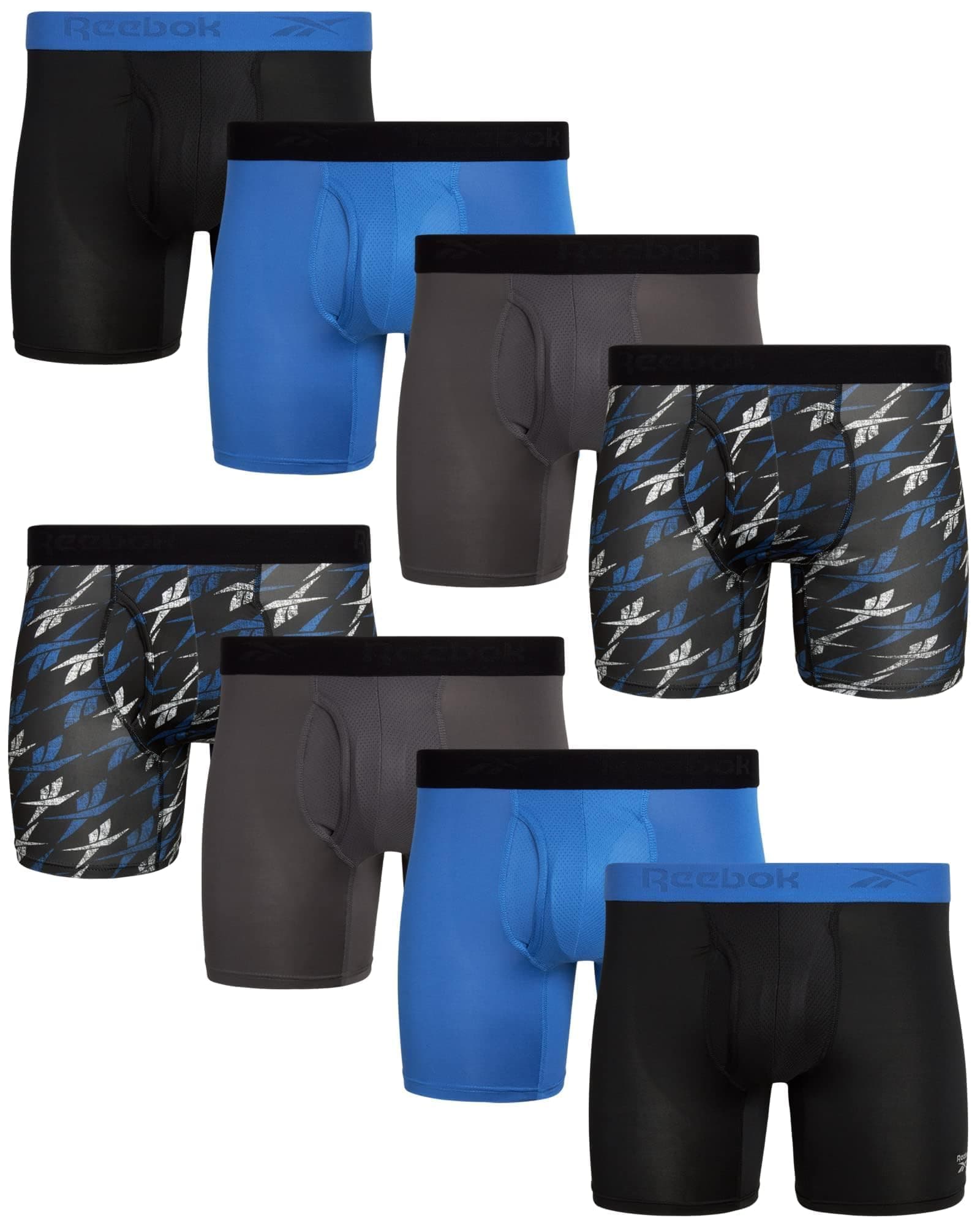 Mens Boxer Briefs - 8 Pack Performance Stretch Mens Underwear Boxers with Functional Fly, 6" Inseam Boxers for Men