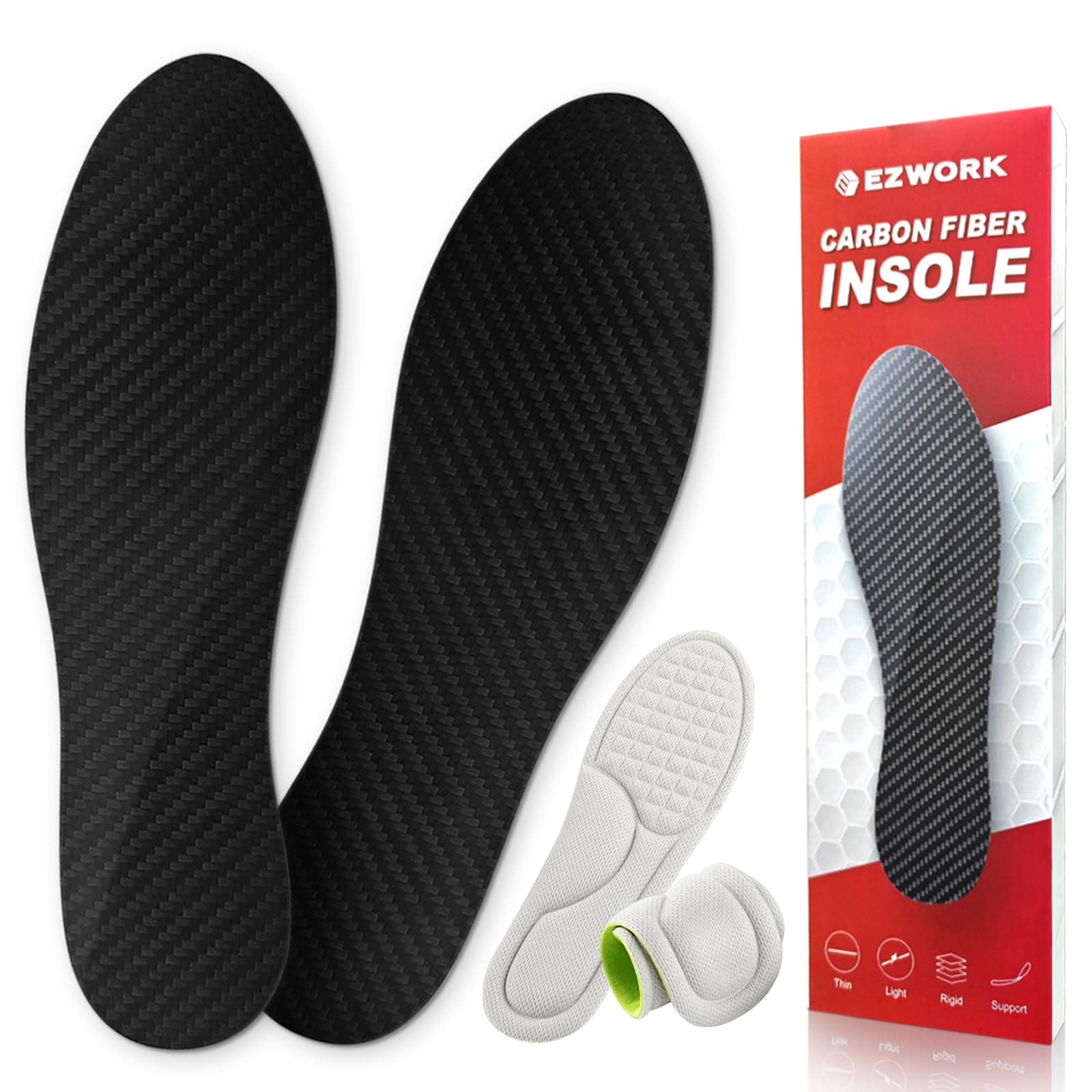 Carbon Fiber Insoles, Carbon Fiber Foot Plate 1 Pair Rigid Shoe Insert Support Turf Toe, Foot Fractures, Morton Extension, Hallux Rigidus and Limitus - Alternative to Post Op Shoe