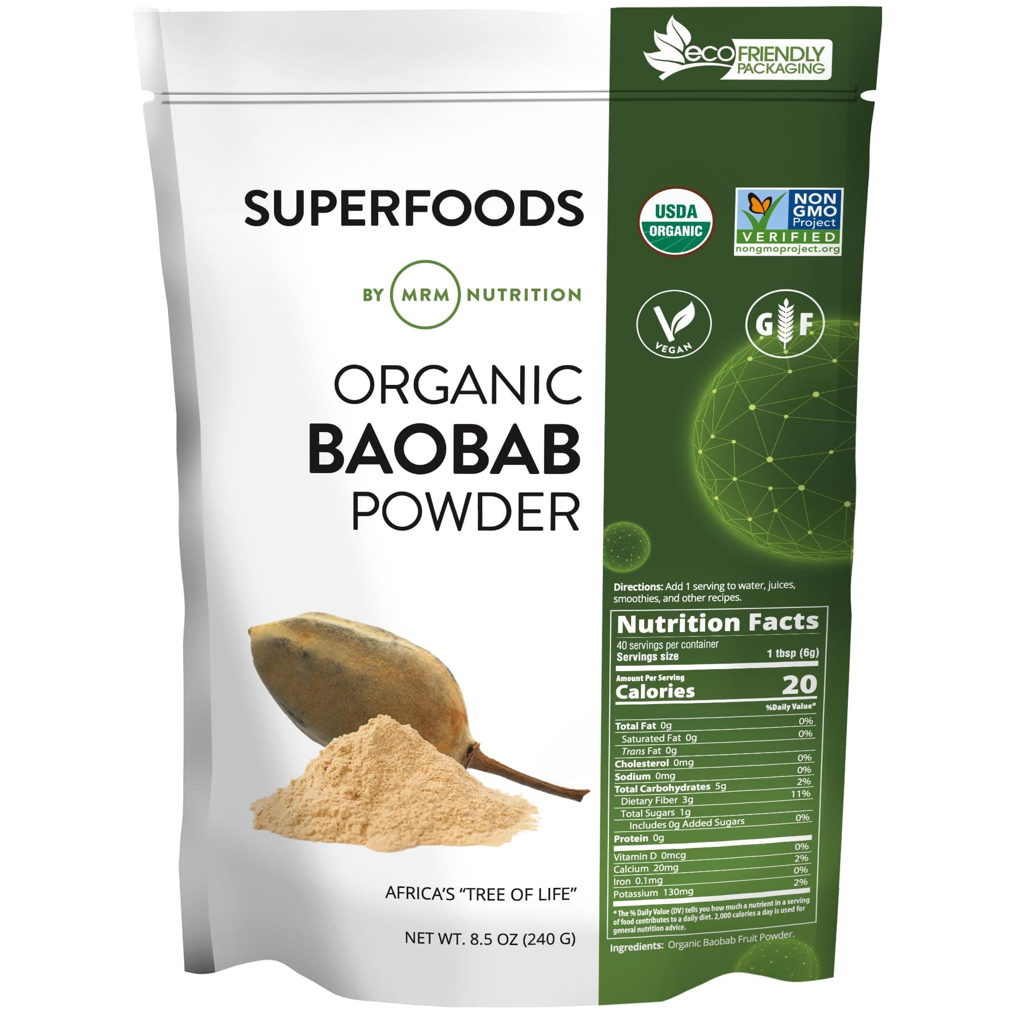 Organic Baobab Powder - For Women & Men - USDA Organic Baobab Fruit Powder Superfood with Fiber, Antioxidants & Vitamin C for Smoothies, Juices & Daily Nutrition, Vegan, Gluten-Free - 40 Servings