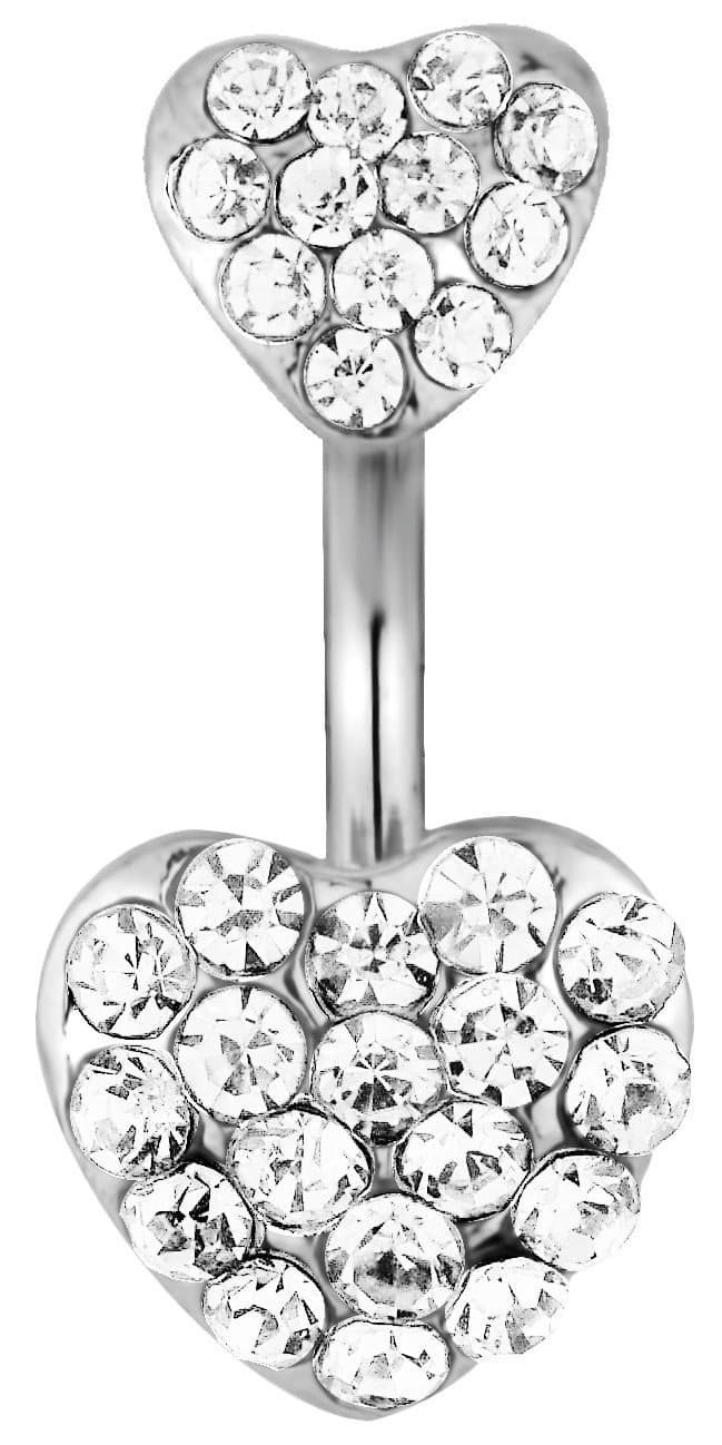 Surgical Steel Pave Jeweled Double Heart Belly Button Ring