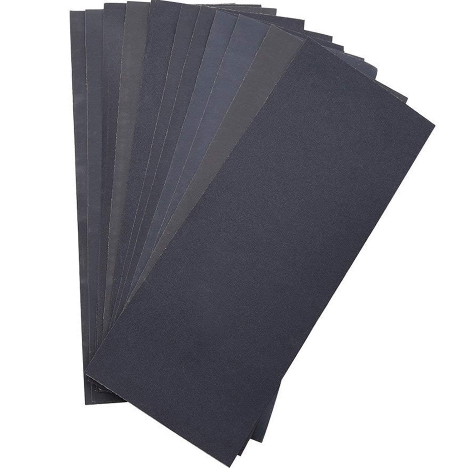 12 Pcs 400/600/800/1000/1200/1500 Dry Wet Waterproof Sanding Sheets for Furniture, Hobbies and Home Decoration 9 x 3.6 Inch 12 Pieces