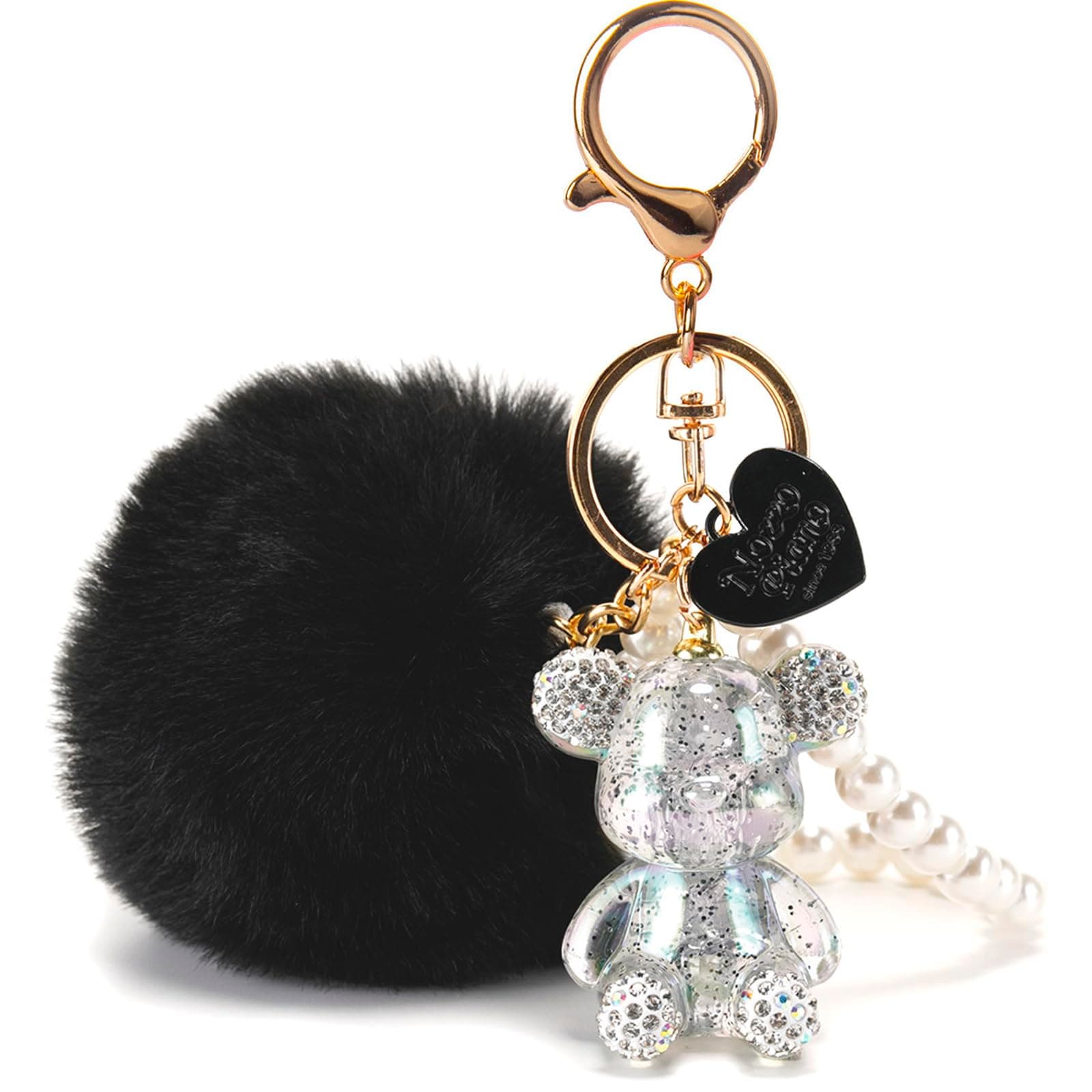 YOU WIZV Kawaii Cute Bear Keychain for Women, Bling Gummy Teddy Bear Pom Pom Key Chain Girly Wristlet Keychain for Backpack
