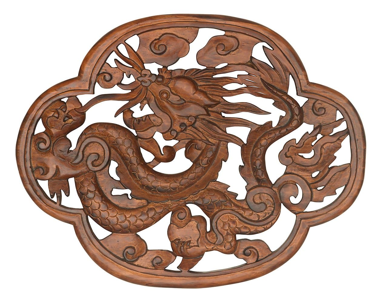 Tribe Azure Fair Trade Dragon Hand Carved Wood Wall Hanging Sculpture Large Art Sculpture Asian Oriental Accents Decorataive Boho Home Decor