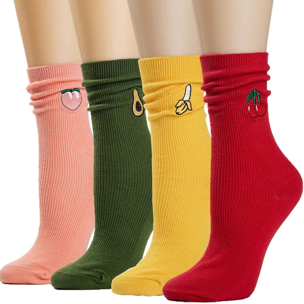 Socks Womens Socks Crew Socks Long Socks Cotton Christmas Gift for Women Funny Novelty Cartoon Cute Fashion Knit Winter Socks PackFS-4 Pairs Fruit