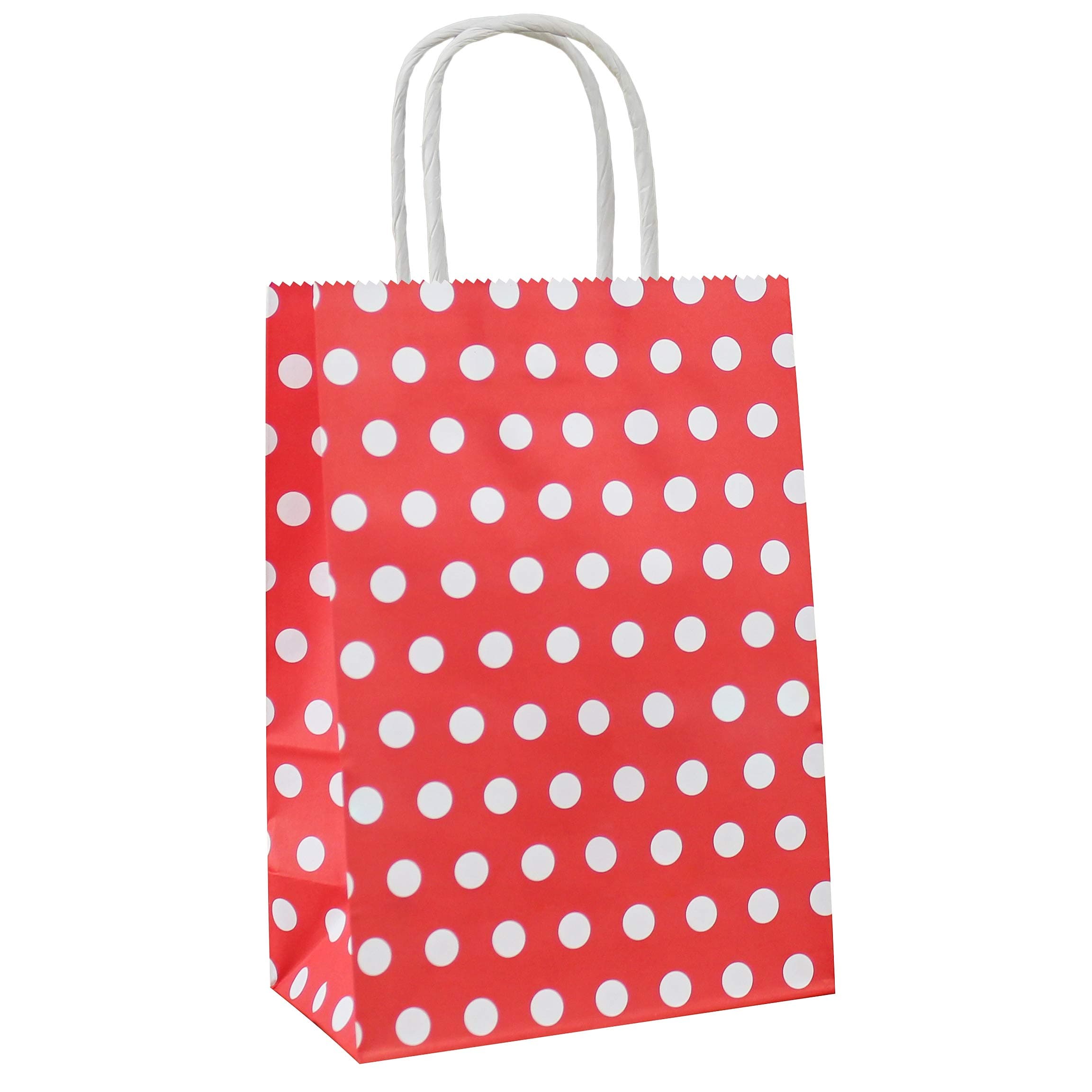 25 PCS Paper Gift Bags Red Polka Dot Paper Bag with Handles for Baby Shower Kid’s Birthday Party Wedding Holiday Party (8.2 x 6 x 3.1 In)