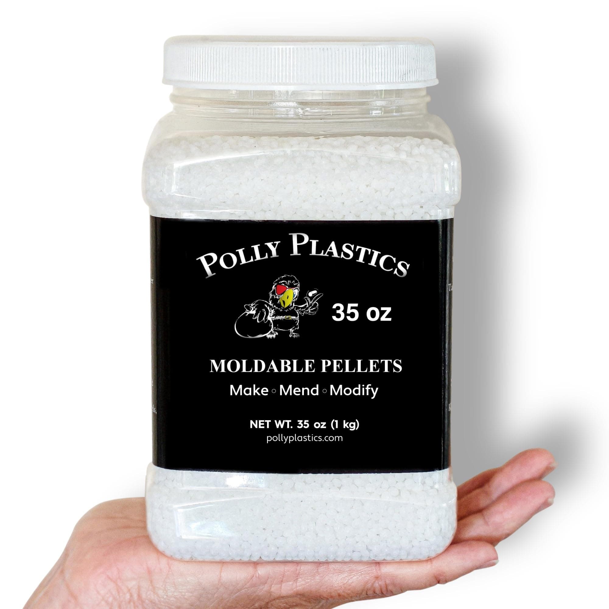 Polly Plastics Professional Grade Moldable Plastic Pellets - Cosplay & Hobby Supplies, Crafts, Repairs and More - EZ Grip Jar with Idea Booklet (35 oz)