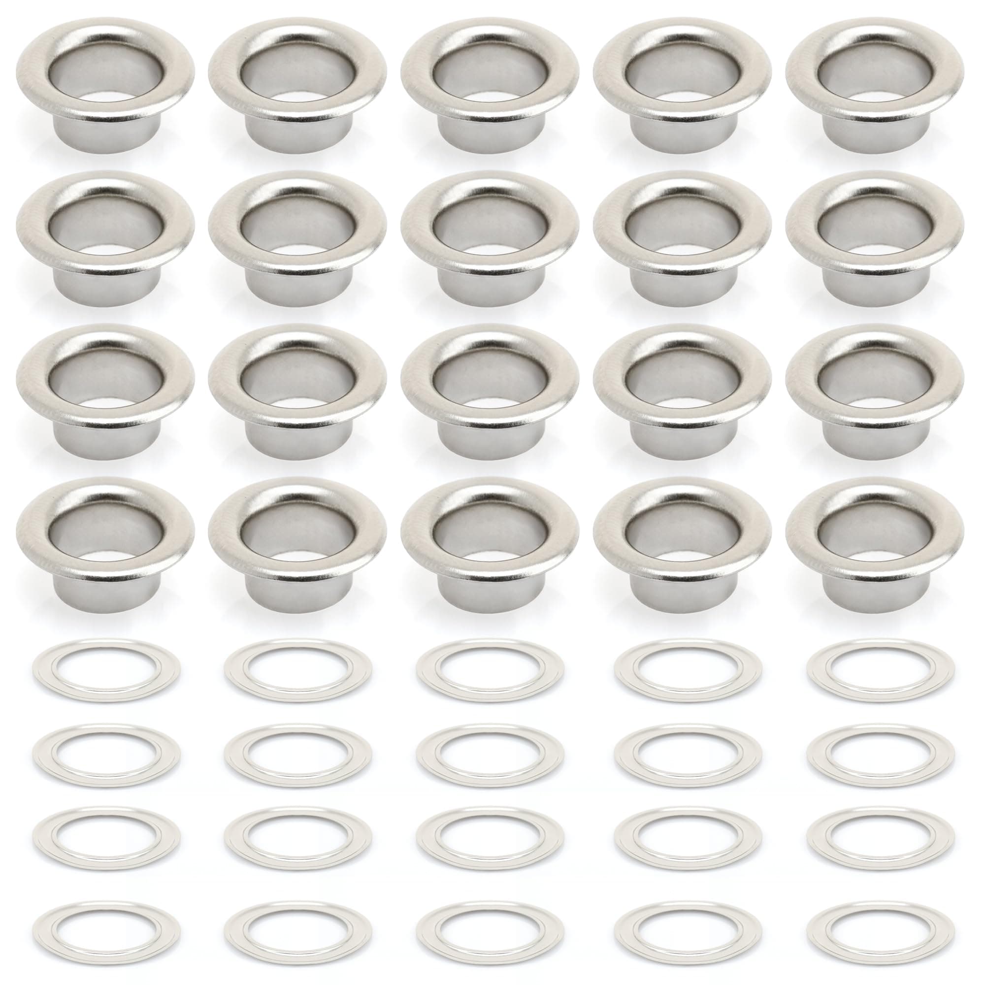 CRAFTMEMORE 5/16" (8MM) Hole 100 Sets Grommets Eyelets with Washers for Shoes, Bead Cores, Clothes, Leather, Canvas (Silver)