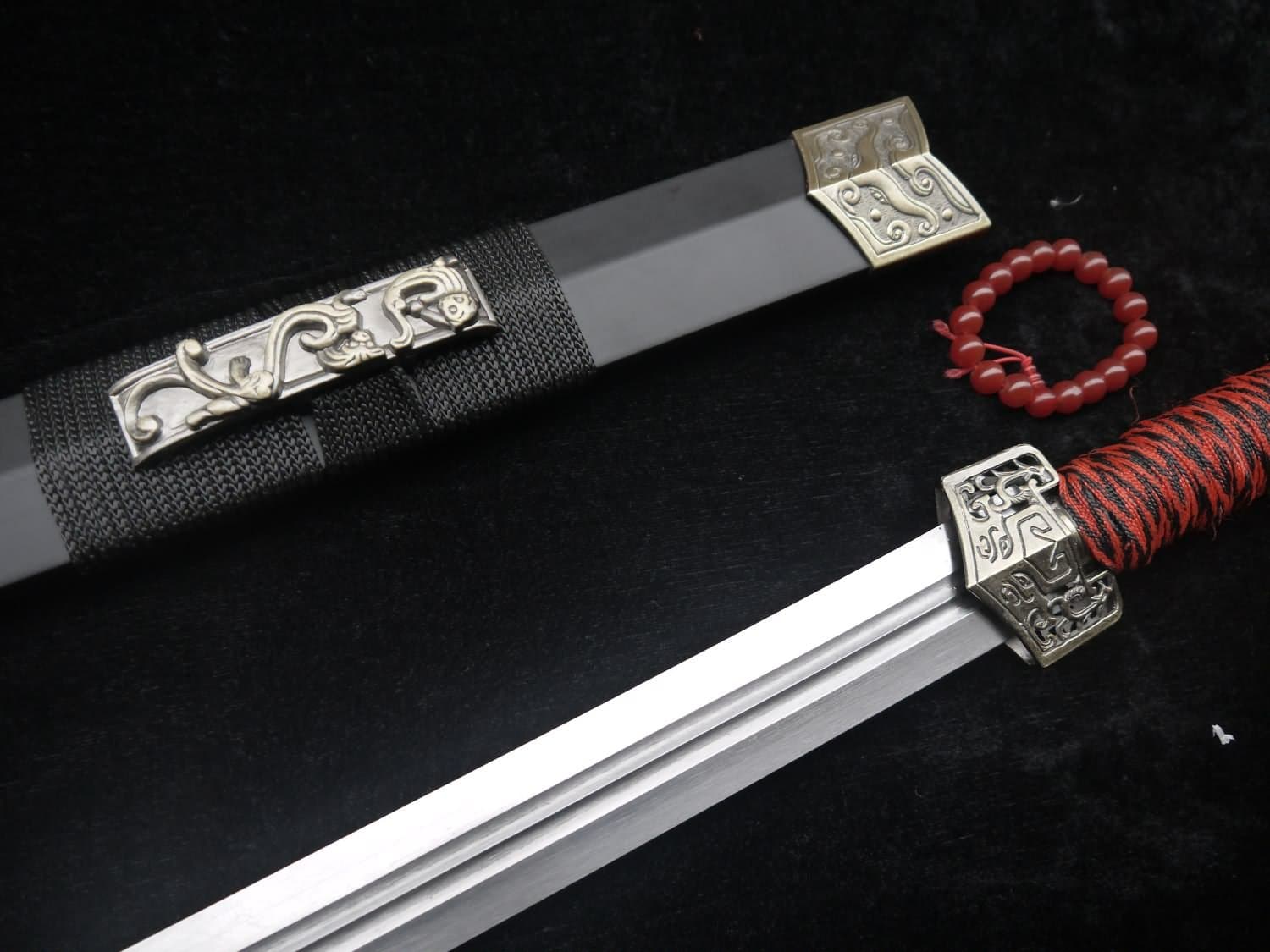 Popular Chinese Sword Medium Carbon Steel Dual-Slot Blade Black Scabbard tai chi