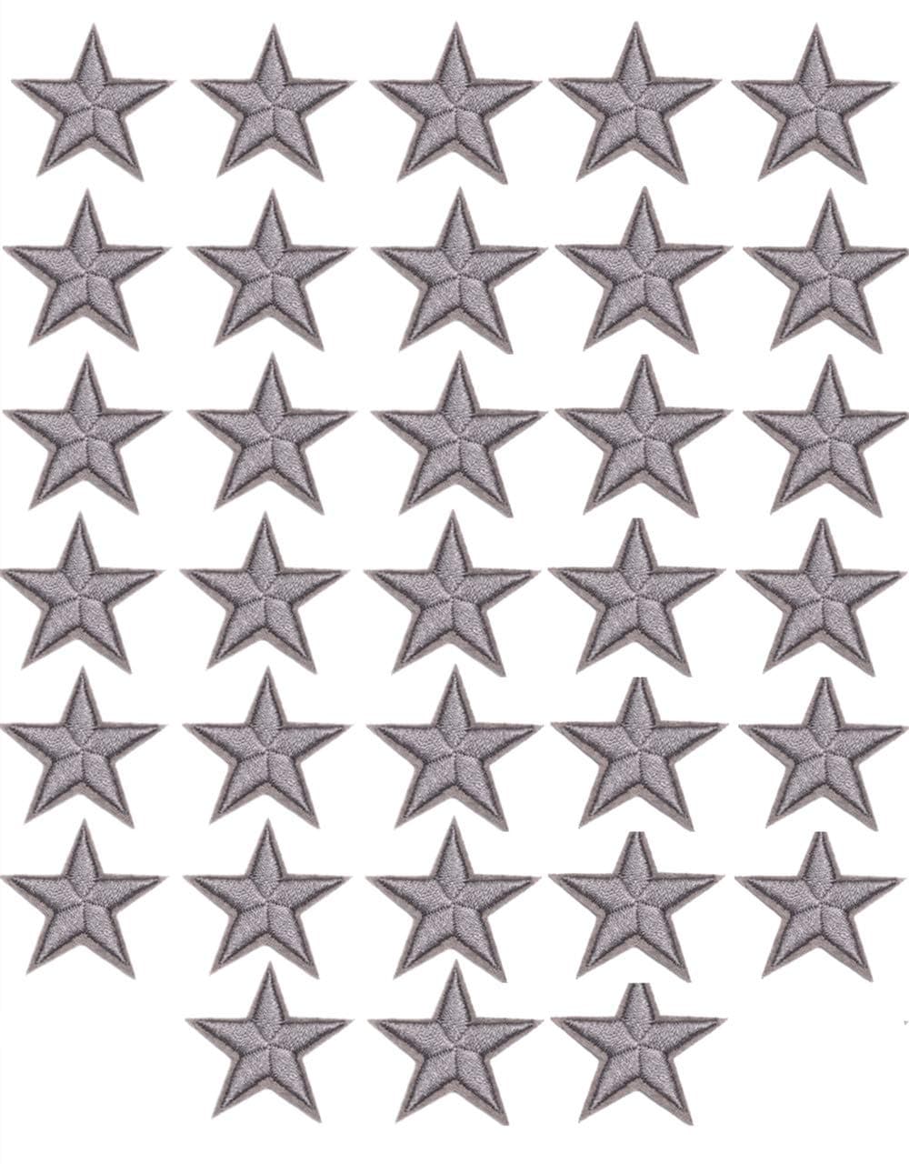 MSCFTFB 33 Pieces Assorted Colors Small 5 Star Iron on Patches Sew Embroidered Patches Appliques Embellishments for Clothing Jackets Backpack Repairing Decorations (Grey)