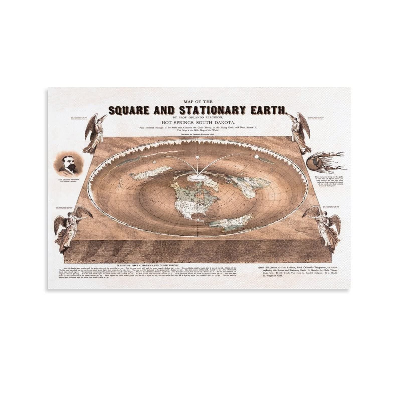 Flat Earth Map. 1893 Square And Stationary Earth Orlando Ferguson - Poster Flat EarthPoster Canvas Living Room Art Poster Bedroom Painting And Wall Art Picture Print Modern Home Decor Poster08x12inch(