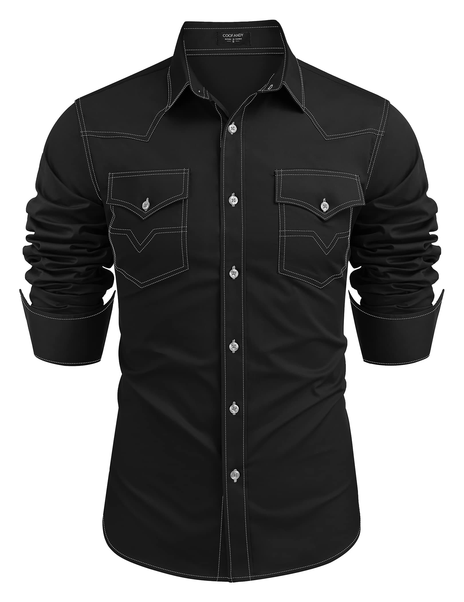 Men's Western Cowboy Shirts Long Sleeve Cotton Casual Button Down Work Shirt with Pockets
