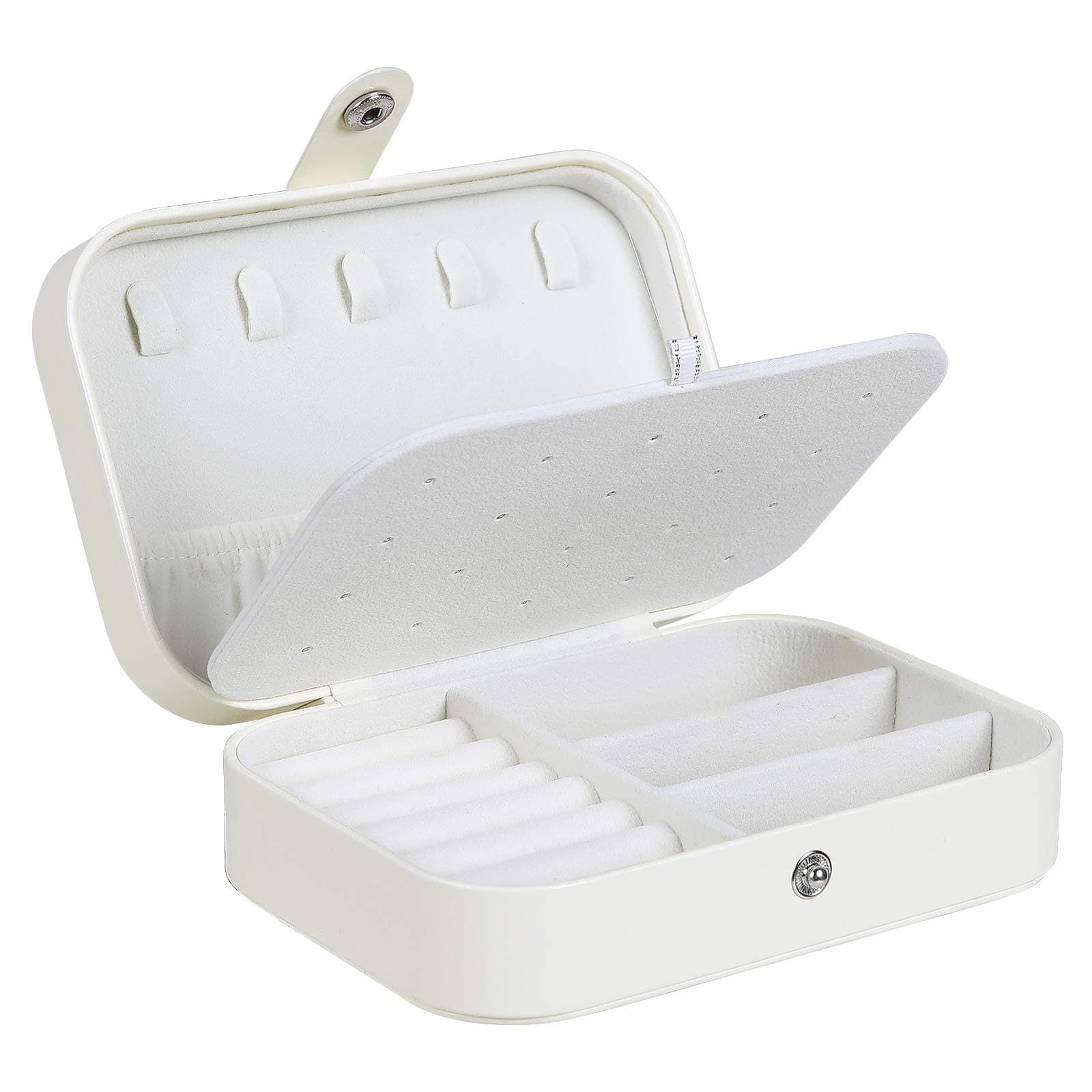 misaya Travel Jewelry Box - Women Small Jewelry Organizer Portable Jewelry Case, Graduation and Birthday Gift, for Necklace Earrings Rings, Beige White
