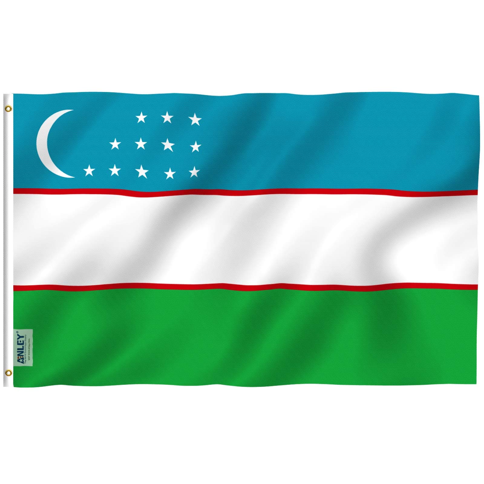 ANLEY Fly Breeze 3x5 Feet Uzbekistan Flag - Vivid Color and Fade proof - Canvas Header and Double Stitched - Republic of Uzbekistan Flags Polyester with Brass Grommets 3 X 5 FT