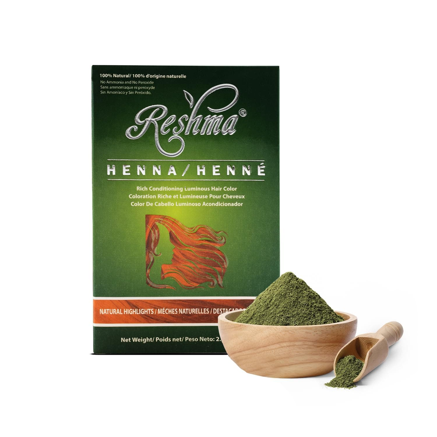 Reshma Beauty 30 Minute Henna Hair Color Infused with Organic Henna Lawsonia Inermis 100% Gray Coverage for Soft, Shiny Hair, Plant-Based Hair Dye—2.12 oz Pack of 1 (Highlights)