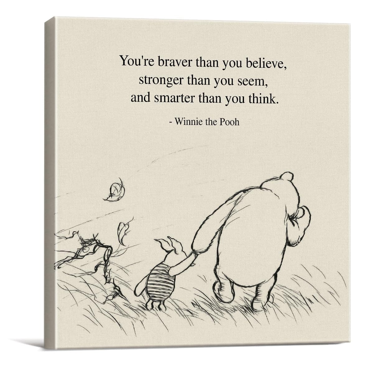 Classic Winnie the Pooh Quote Wall Art Decor Retro Braver Stronger Smarter Positive Sayings Canvas Painting Pictures Framed Print Sign Artwork Ready to Hang (8x8 Inches)
