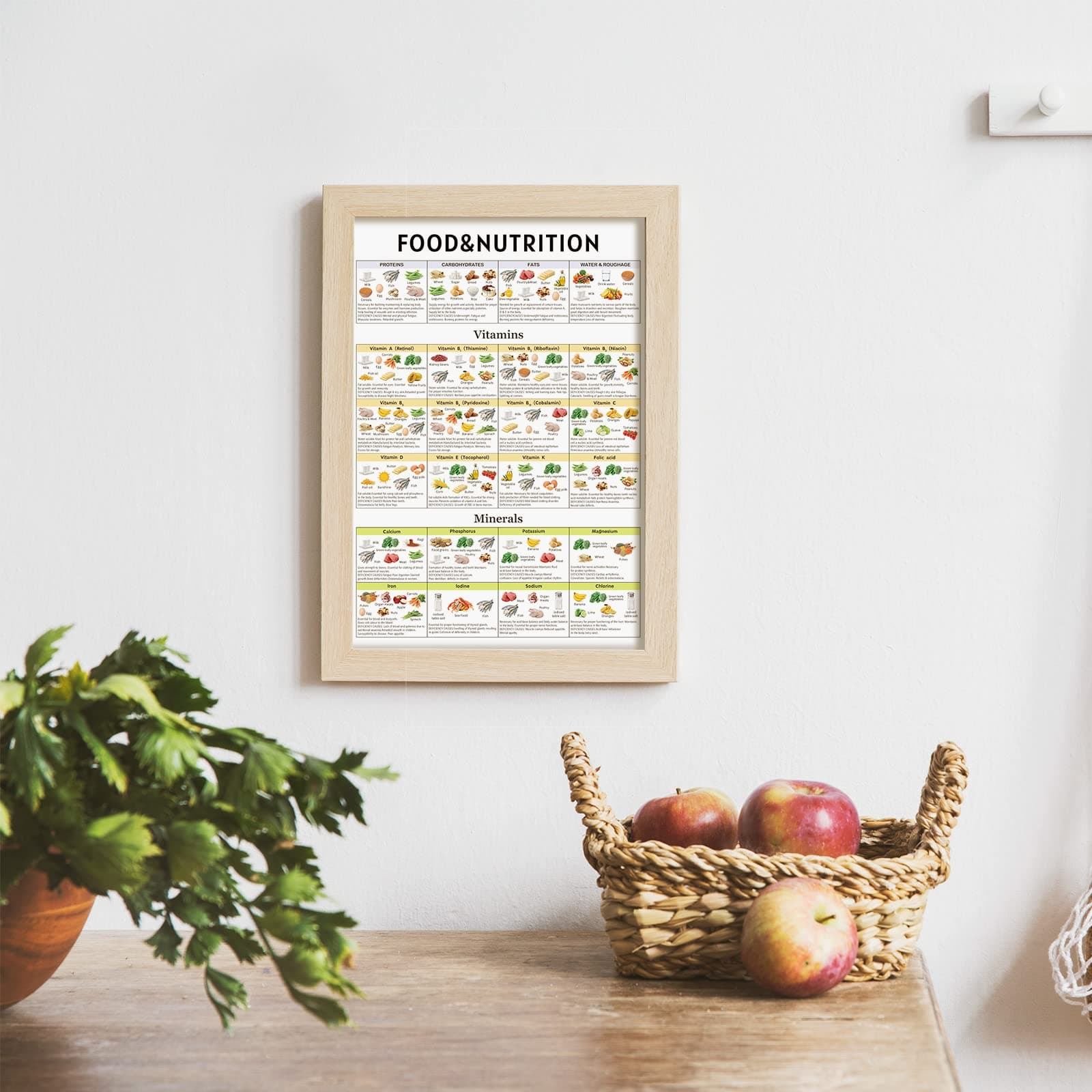 Lincia 3 Pcs Healthy Food Chart Rich Nutrition Poster Vitamin Laminated Abstract Chart 12" x 17" Food Protein Fruits and Vegetables Vertical Poster for Kitchen Classroom Office Unframed Wall Decor