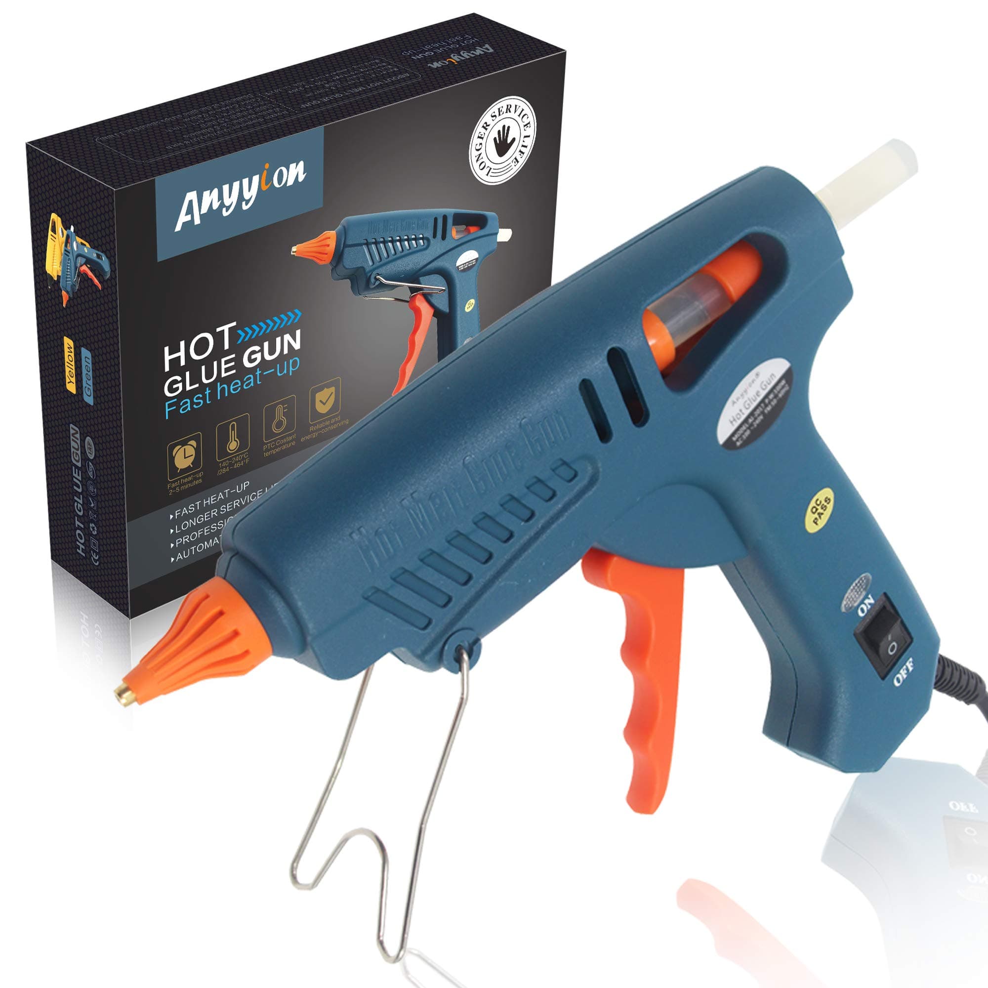 Hot Glue Gun, Anyiyon 100W Hot Melt Glue Gun High Temperature Melt Adhesive Glue Gun with 5 pcs Glue Sticks for DIY, Craft, Sealing, Repairs, Light and Heavy Duty, Dark Green