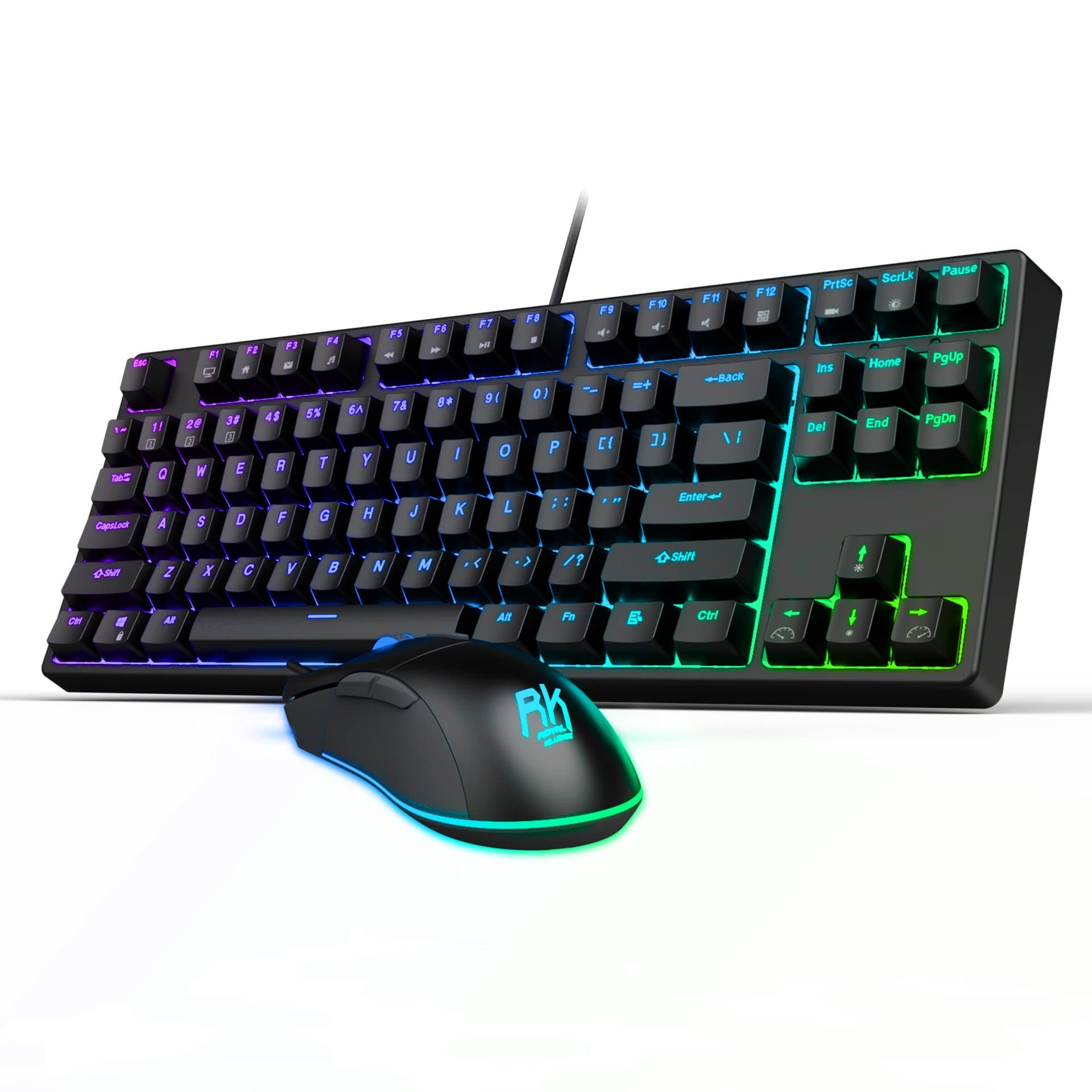RK ROYAL KLUDGE RK987 Gaming Keyboard and Mouse, Wired Mechanical Keyboard 87 Keys and RGB Gaming Mice Combo, Programmable Computer Desktop Gaming Accessories, Red Switches-Black Set