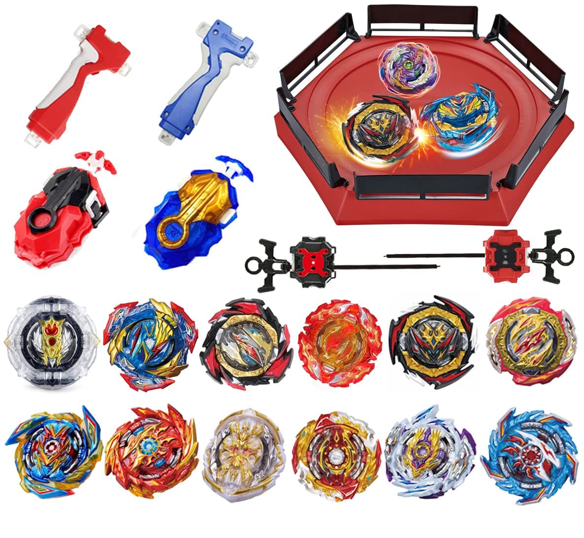 Arena Metal Fusion Attack Top Grip Burst Gyro Toy Set - Perfect Birthday Gift for Boys, Kids, Kids, 6, 8, 10, 12 Years and Up, Game Storage Box, 1 12 Burst Gyro, 4 Stadiums, 2 Handles