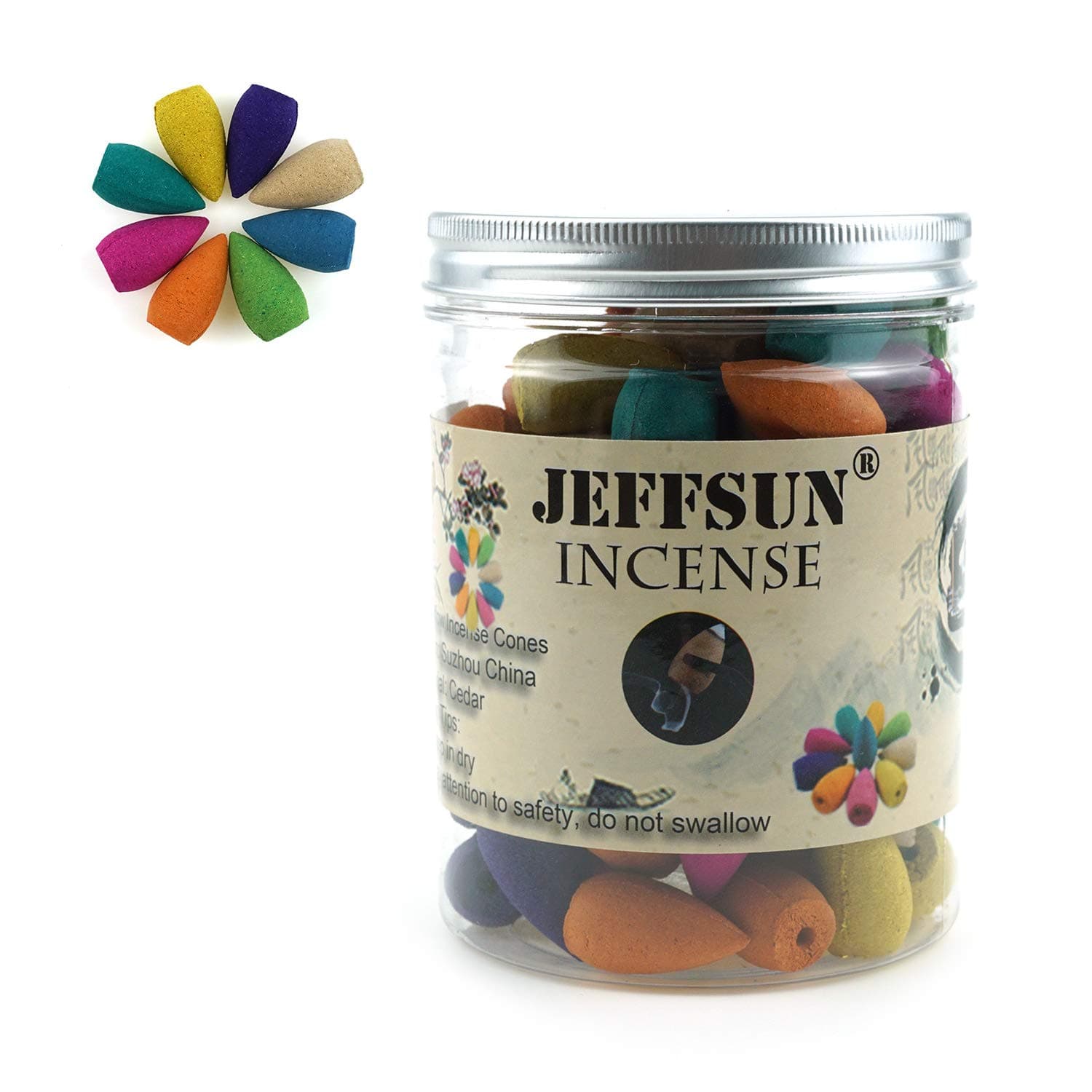 JEFFSUN 100 Pcs Backflow Incense Cones 8 Mixed Natural Scents Rose Ocean Osmanthus Sandalwood Rosemary Jasmine Green Tea Lavender Backflow Cones Waterfall Used for Backflow Incense Burner Holder