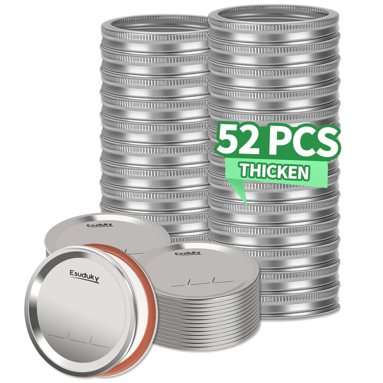 52Pcs Mason Jar Lids with Rings Regular Mouth, Upgrade Canning Lids with Rings/Bands for Ball, Kerr Jars and More, Split-Type with Leak Proof & Airtight, Food Grade Material for Mason Jars