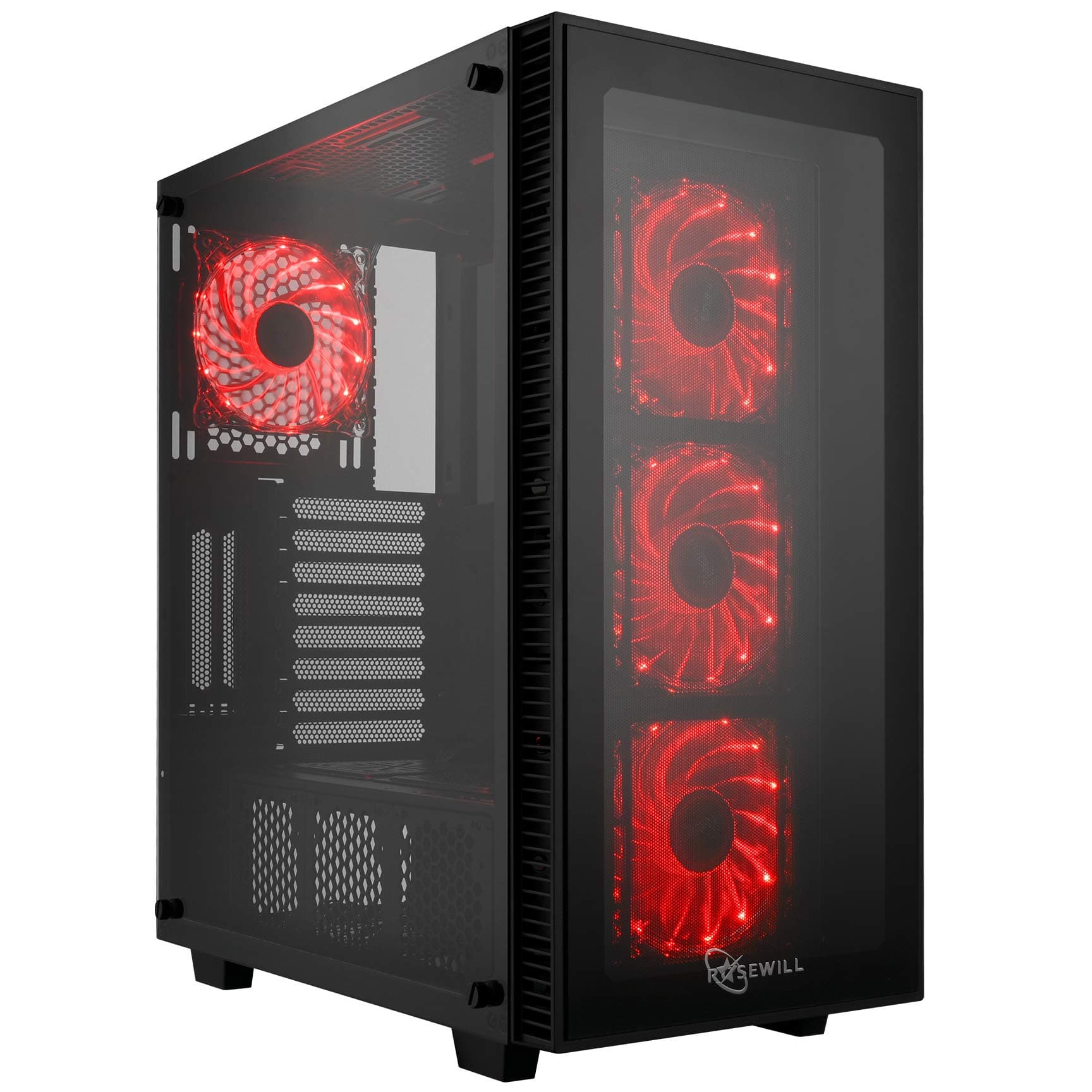 Rosewill ATX Mid Tower Gaming PC Computer Case with Red LED Fans, 360mm AIO Water Cooling Radiator Support, 3 Sided Tempered Glass, Great Cable Management/Airflow - CULLINAN MX-Red
