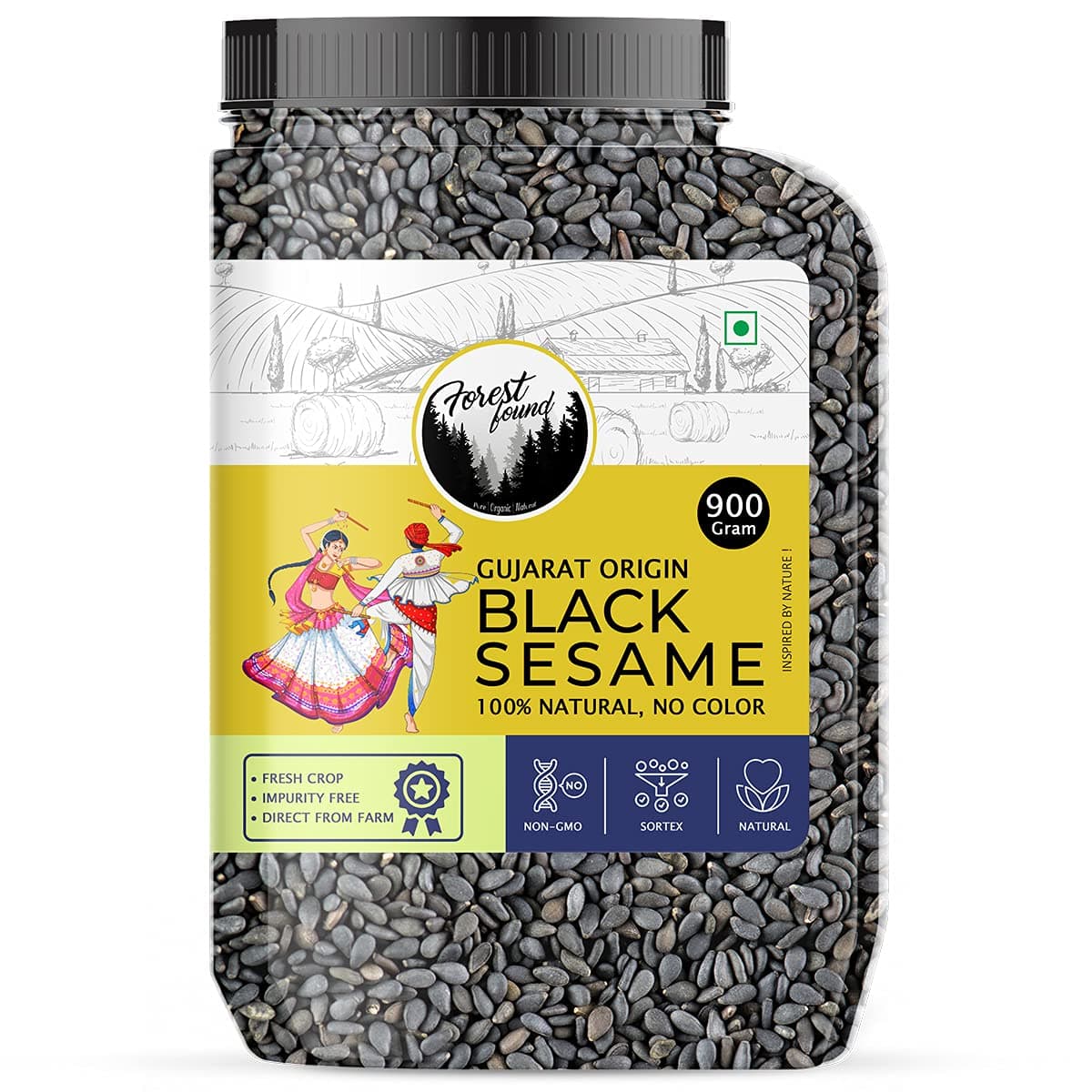Forest Found Organic Black Sesame Seeds (900 Gm) | Kale Til Tal For Weight Loss And Eating Unhulled | Pure, High In nutrient, Fresh Crop