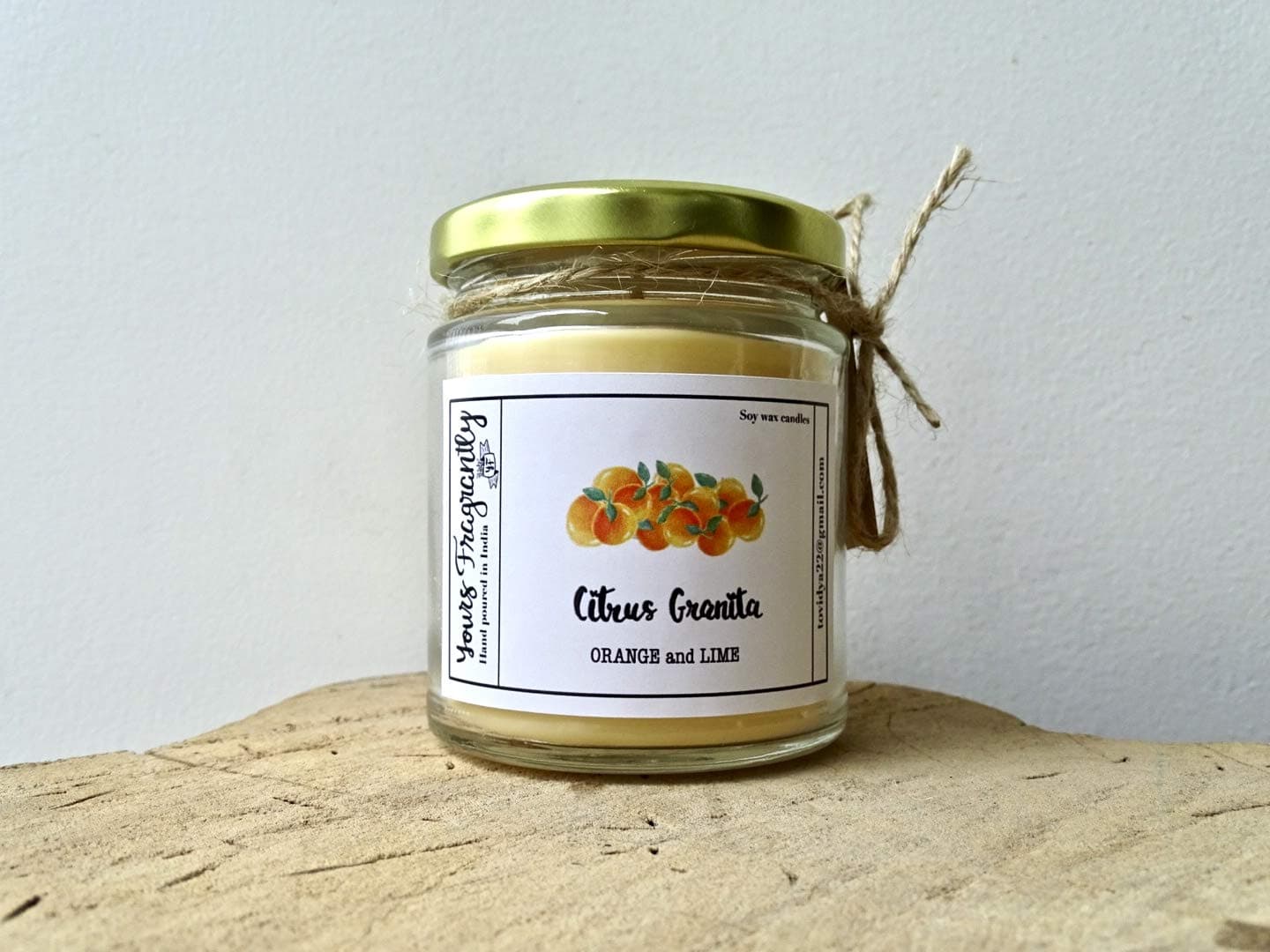 Yours Fragrantly I Citrus Granita (Orange & Lemon) I Eco Friendly Scented Soy Wax Candle I Hand Poured in India