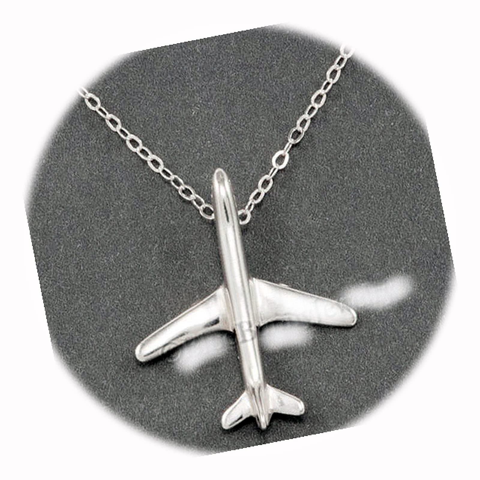 GenericNew Sterling Silver Airplane Necklace Pendant air Plane Vacation Charm 18" 925 Chain BLU0944BUNN