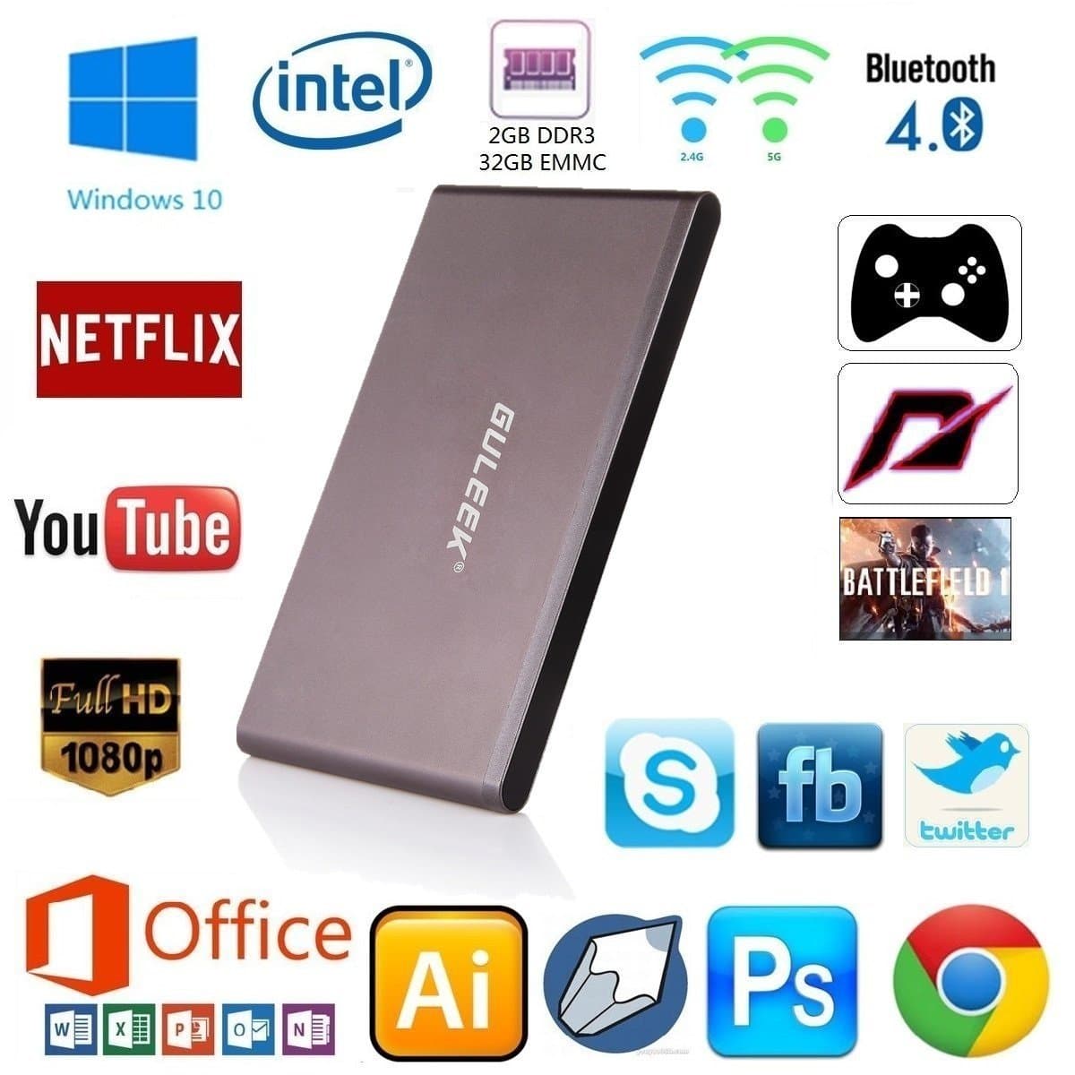 GPC Pocket Wintel Mini Pc Desktop Computer Tv Box Windows 10 Streaming Media Player