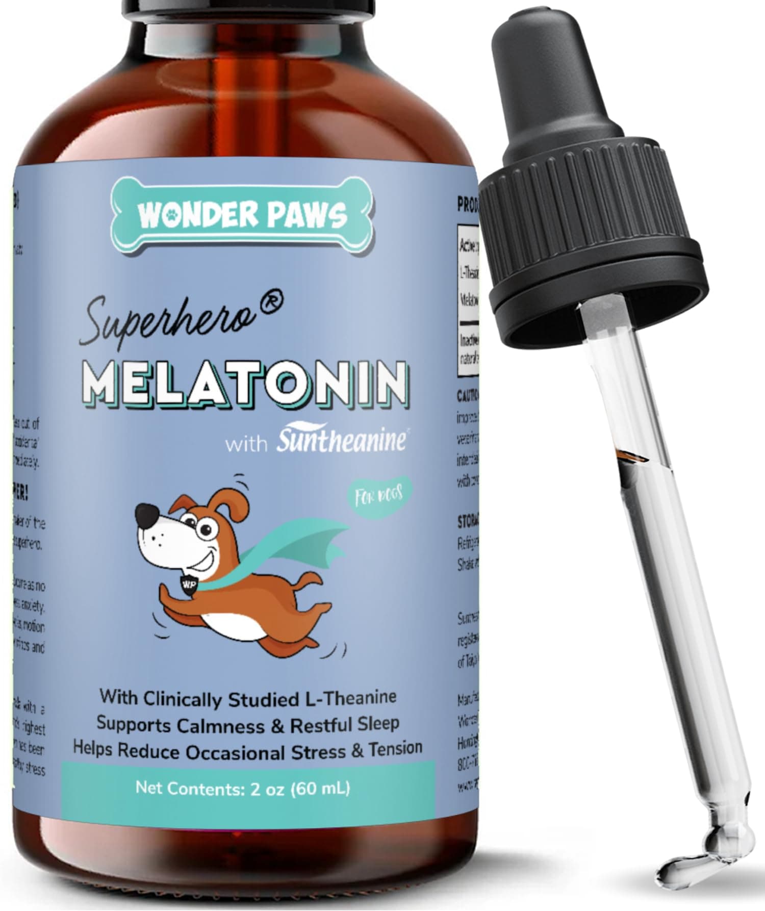 Melatonin for Dogs – Pet Melatonin with L-Theanine (Suntheanine®) –Occasional Anxiety Relief for Dogs, Stress, Calming, Relaxation & Sleep Support – Liquid Dog Melatonin 2oz (60ml)