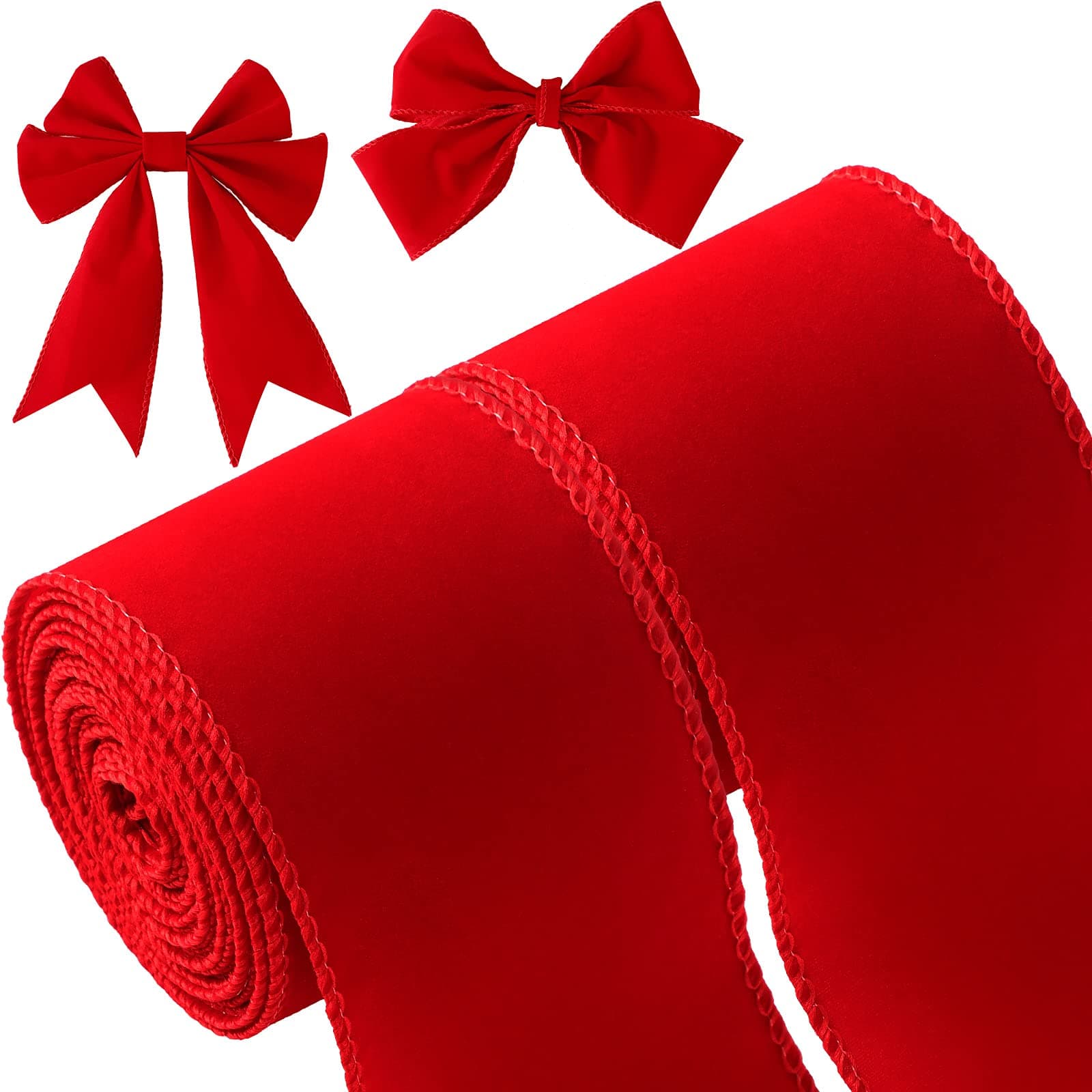 2 Rolls 2.5 Inch 10 Yards Christmas Velvet Ribbon Single Face Christmas Plain Velvet Ribbon for Gift Wrapping Crafts Xmas Wreath Tree Decor(Red)