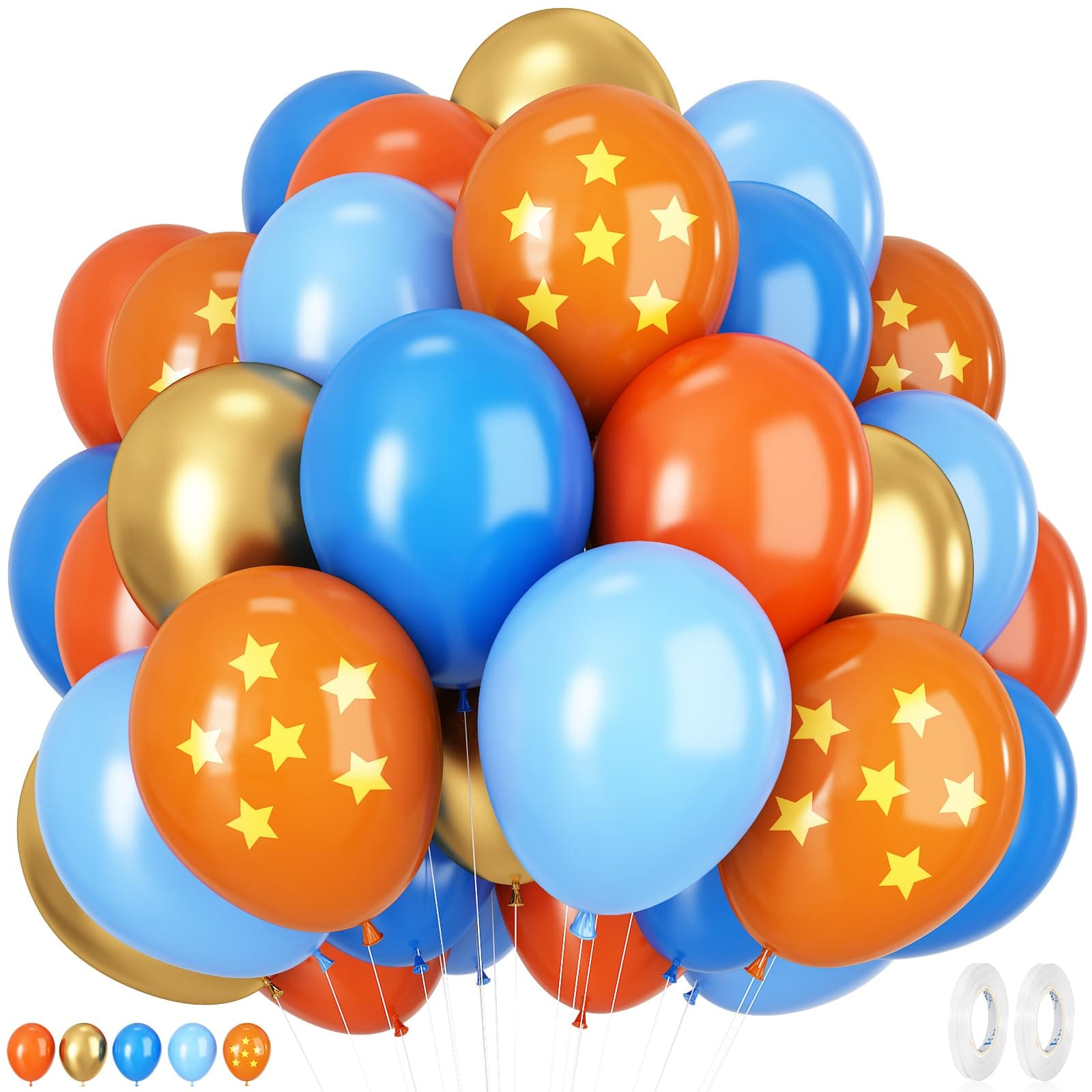 Blue and Orange Balloons, 12 Inches 50 Pcs Blue Metallic Gold Orange Latex Balloon, Cartoon Anime Dragon Party Balloon for Kids Video Game Cartoon Ball Birthday Baby Shower Party Decor