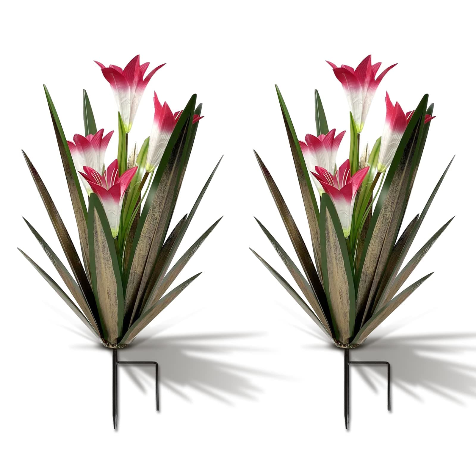 Homight Metal Agave Plant Outdoor Decoration Lily Mexican Yard Art Garden Gift Home Decor Hand Painted Metal Agave Garden Yard Statue, Outdoor Lawn Ornaments (2 Big Red Lilies)