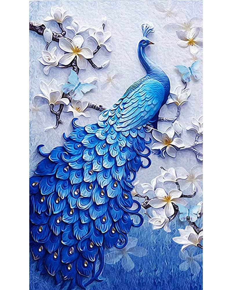 SanerDirect 5D DIY Diamond Painting Kit, Blue Peacock Crystal Rhinestone Diamond Art, Full Round Drill Diamond Craft for Home Wall Decor (35x24 inch)