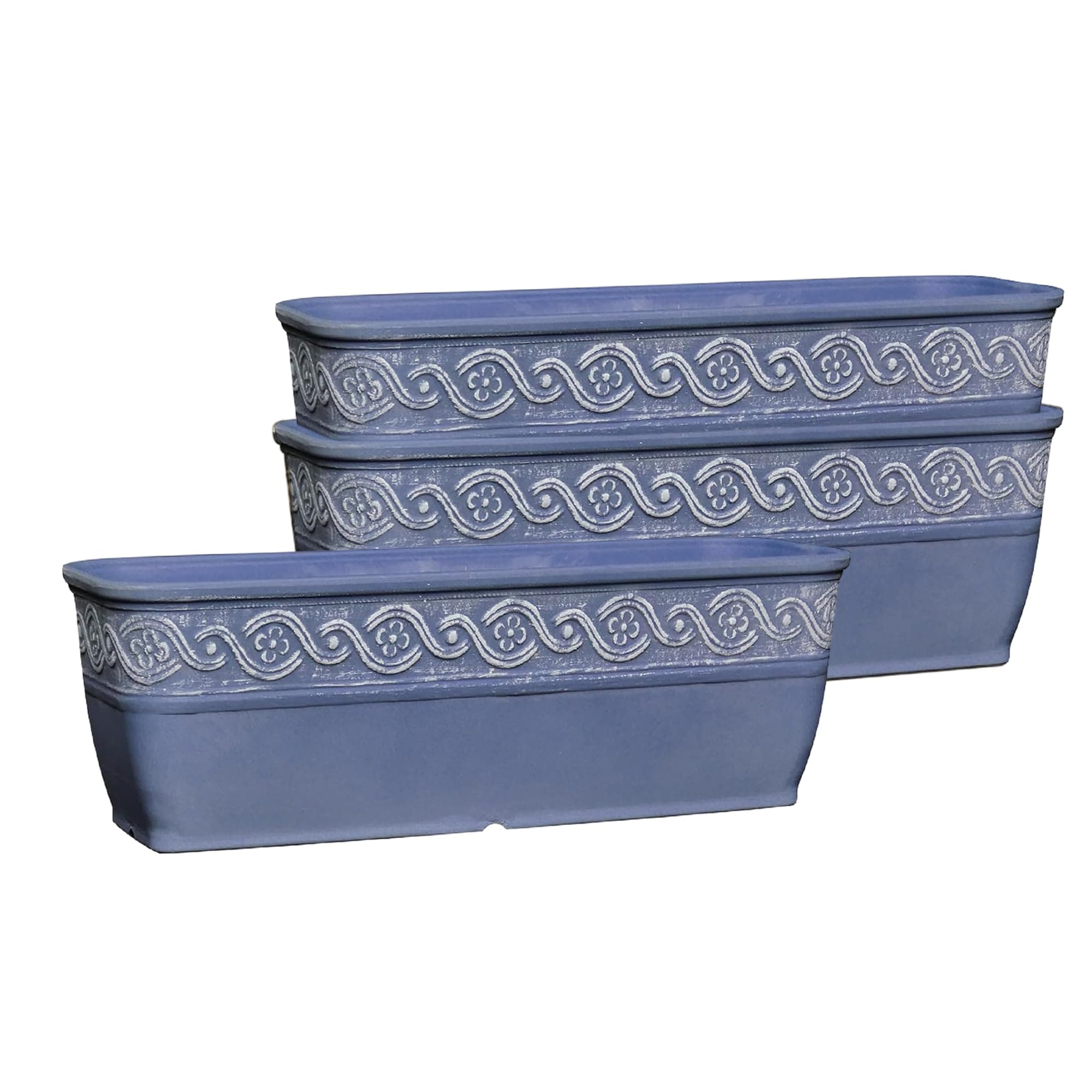 Classic Home and Garden Corinthian Trough Planter, 10", Slate Blue (3 Pack)