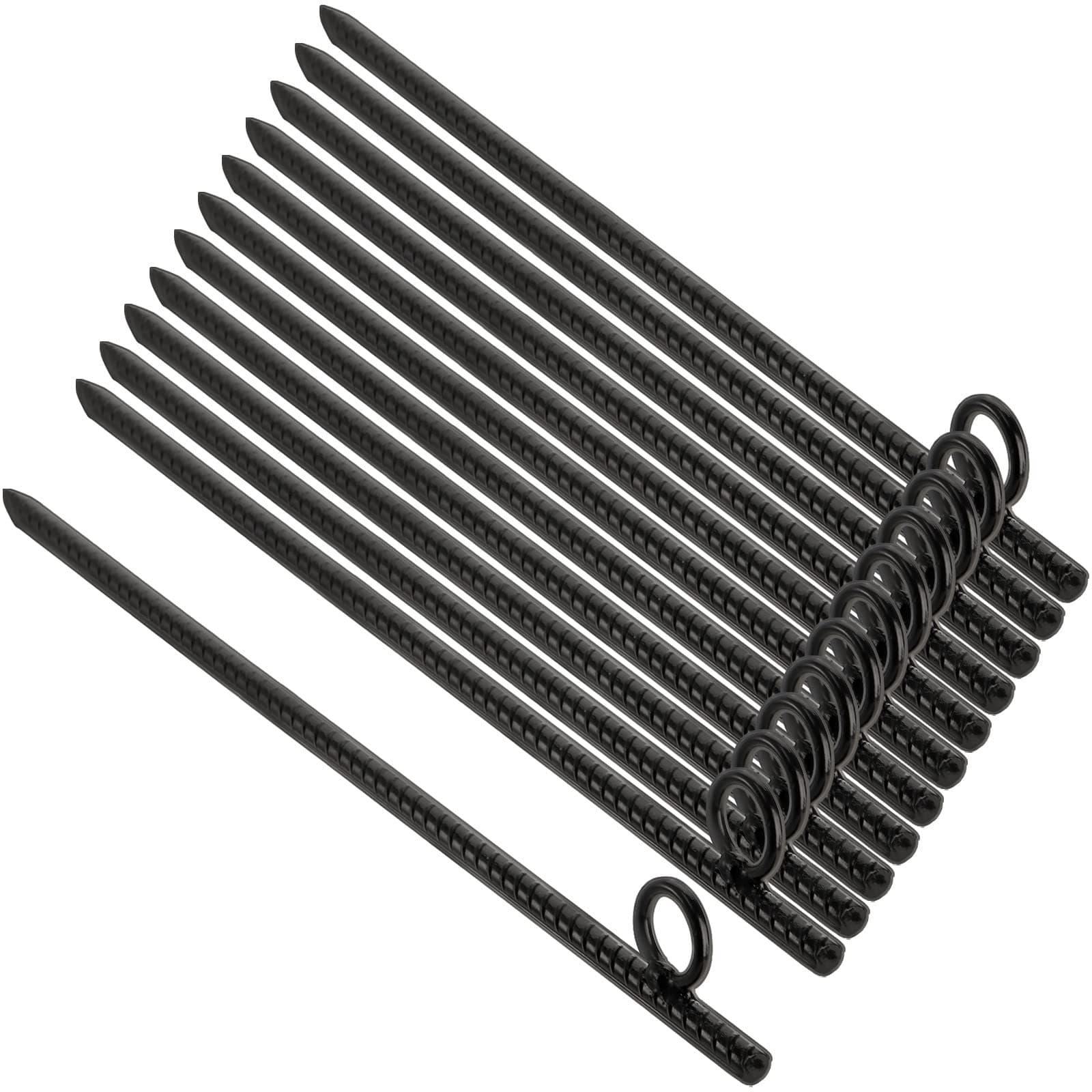 ZOOFOX 12 Pack 17 Inch Black Ground Anchor, Heavy Duty Steel Rebar Stakes with Loop, Reusable Tent Stakes for Outdoor Camping