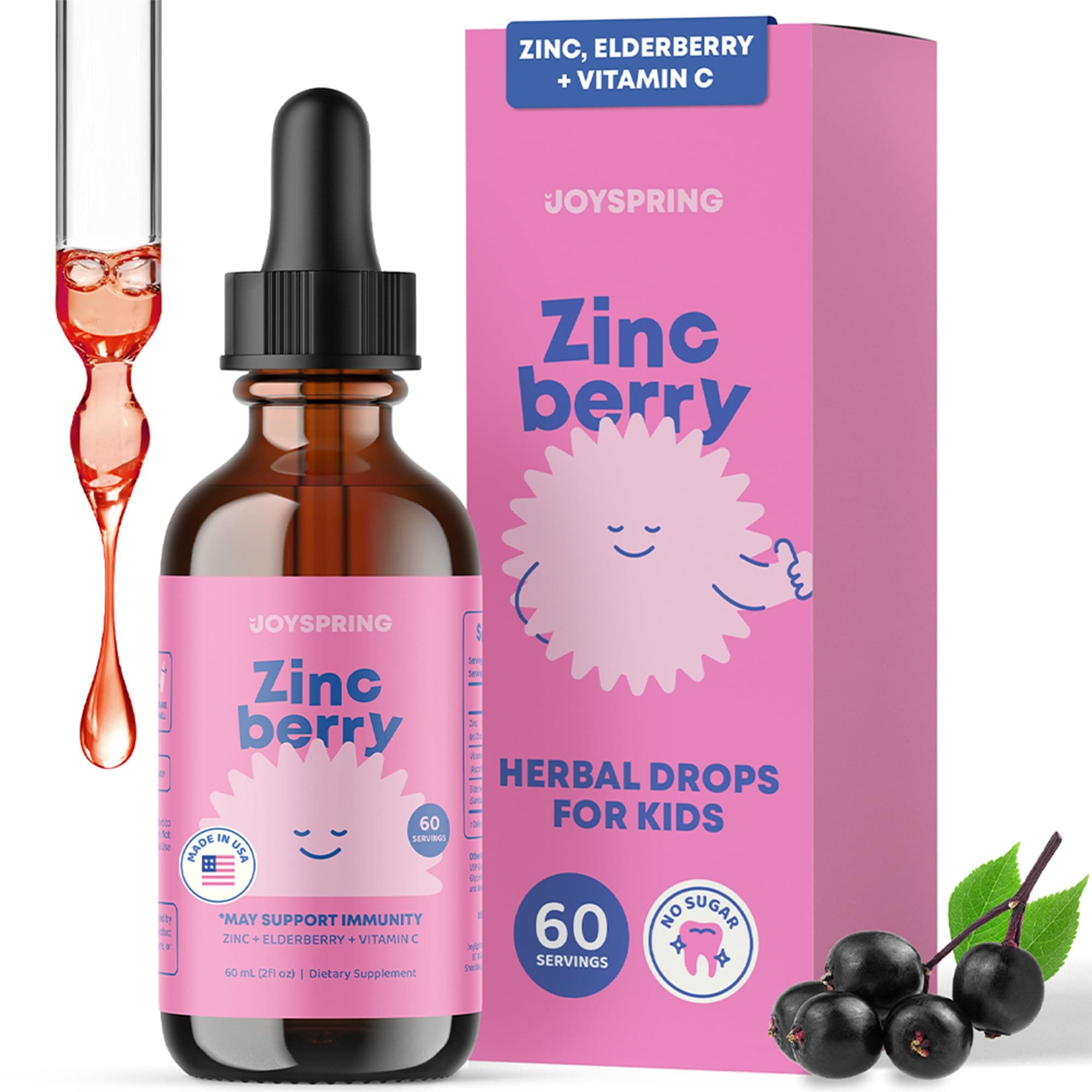 ZincBerry - Kids Zinc & Vitamin Supplement (2 fl oz) Immune Support Drops with Elderberry Flavor for Kids 3-16+ Years