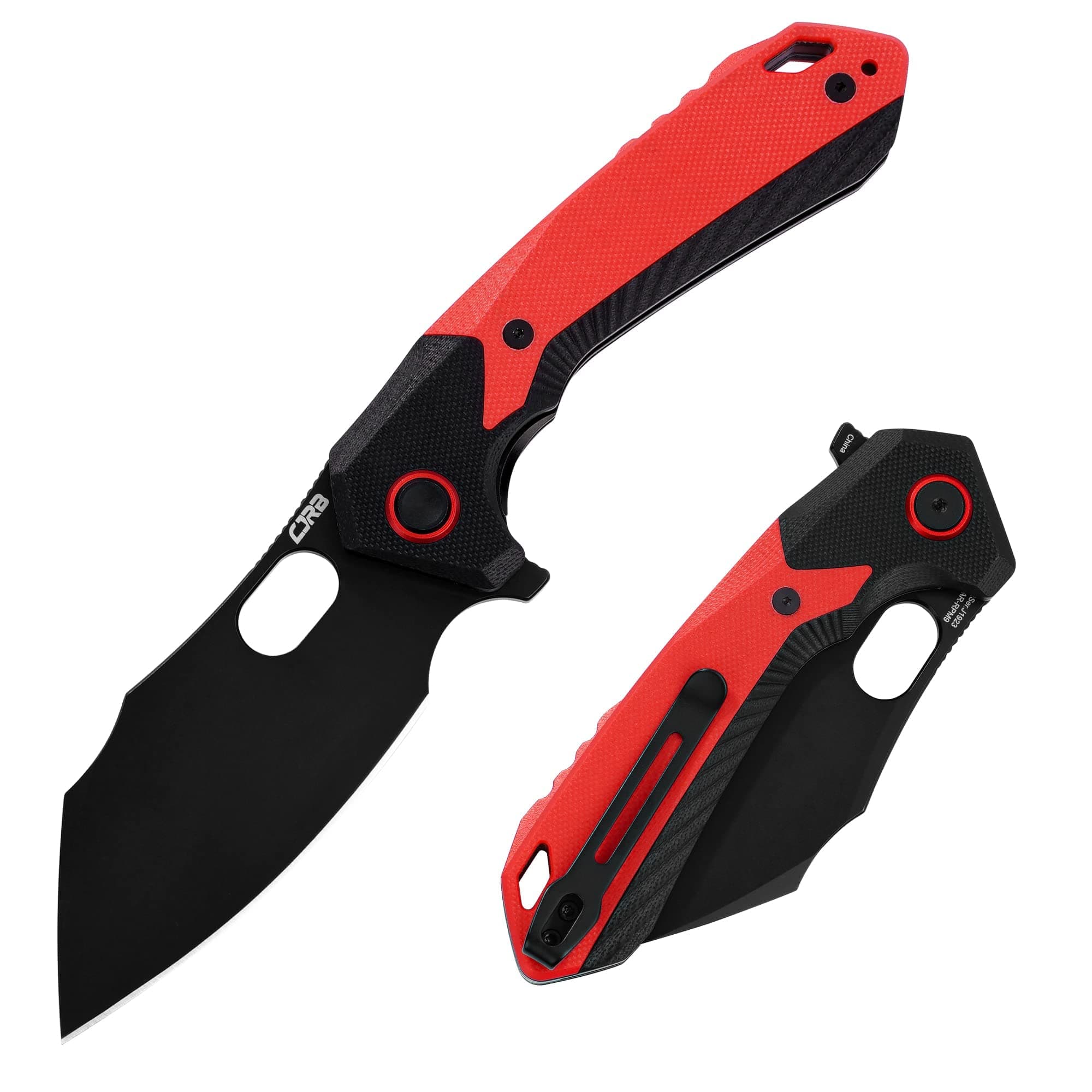 CJRB Folding Pocket Knife Caldera (J1923) AR-RPM9 Powder Steel Red G10 Handle for Men EDC Camping Hiking Outdoor