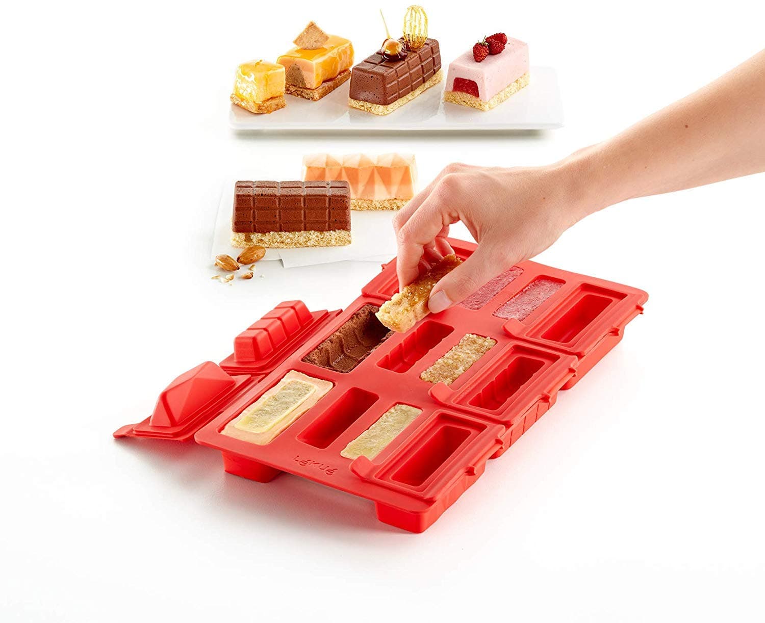 Lekue Rectangular Filled Log Kit/Buche Square, 6 mini cakes, red