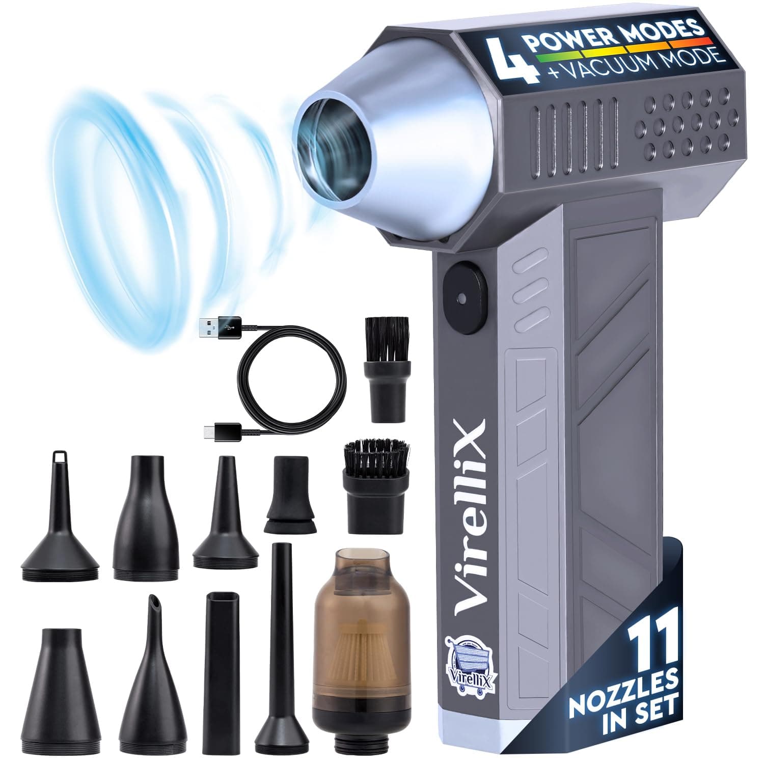 2in1 Electric Air Duster&Vacuum Cleaner - 150,000 RPM Compressed Air Duster with 4 Modes, Portable Air Blower & Rechargeable, Mini Blower for Computer, Keyboard, Electronics (Aircraft-Grade Aluminum)