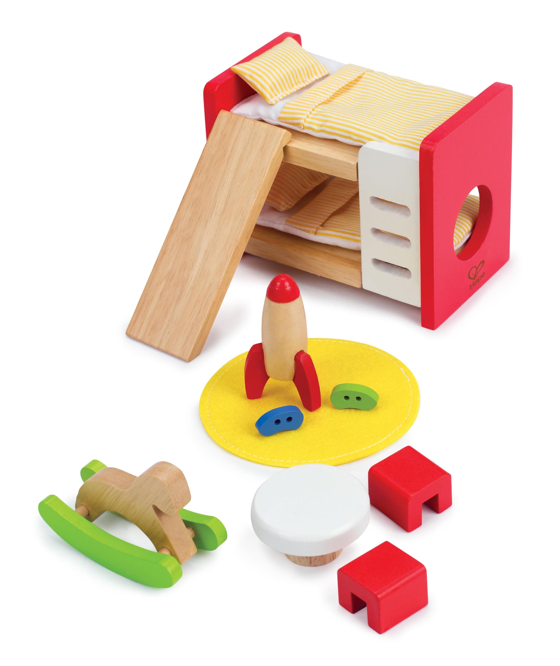 Children’s Room | Highly Detailed Kid’s Room Doll House Furniture Set Including Bunk Beds, Table, Chairs and Rocket Ship