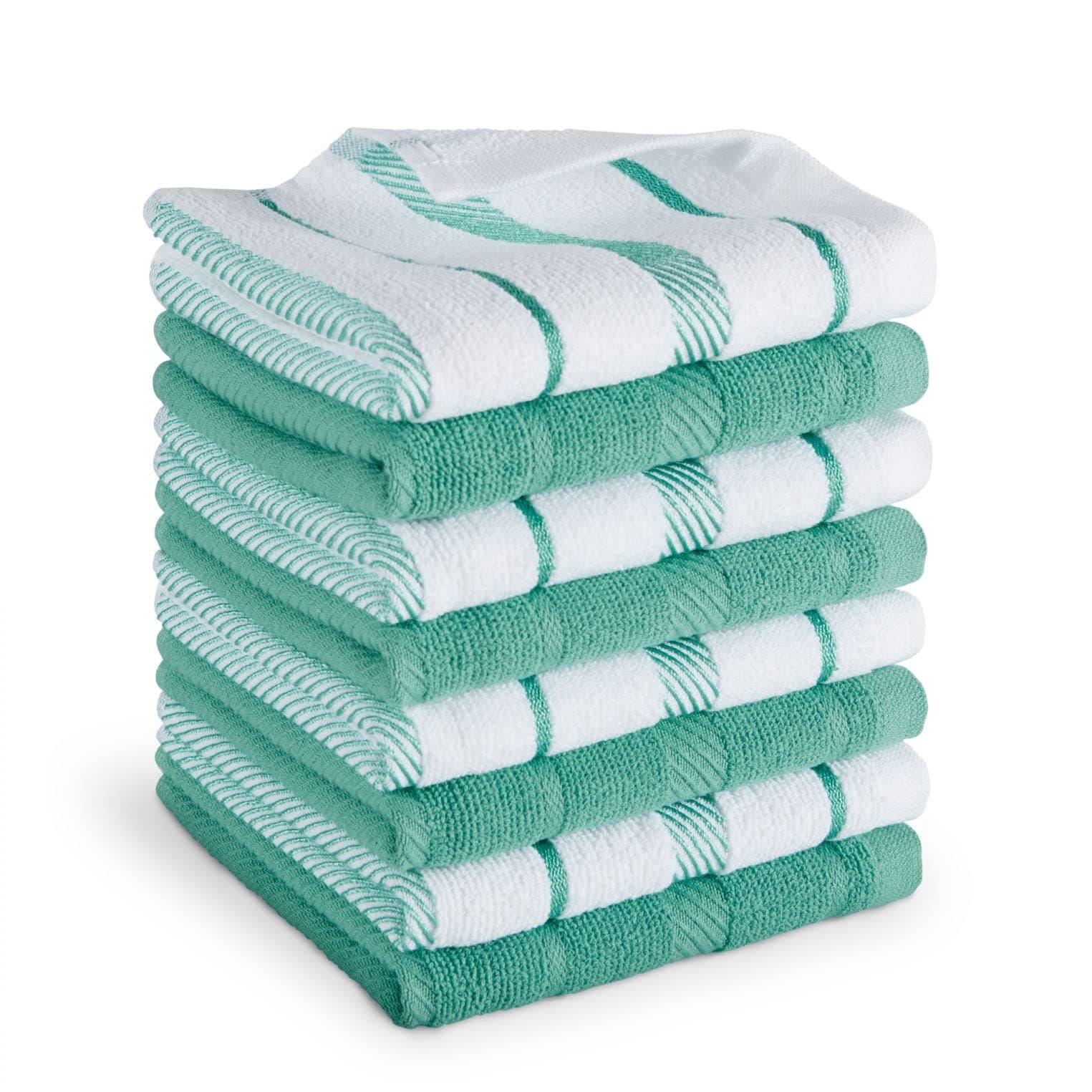 Albany Dishcloth 8 Pack Set, Aqua Sky/White, 12"x12"