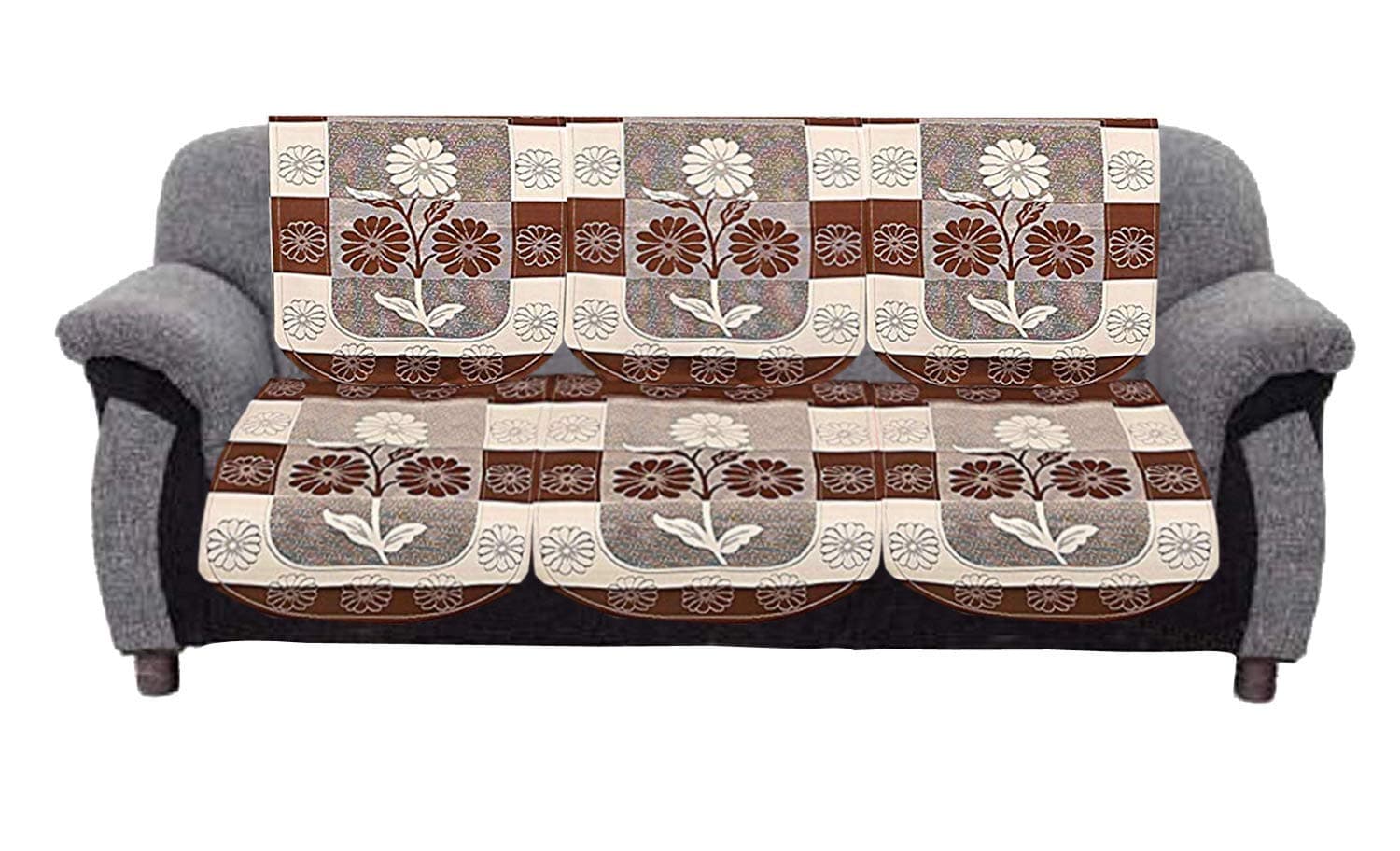 STITCHNEST 10 Piece Net Cotton 10 Seater Sofa Cover Set - Beige