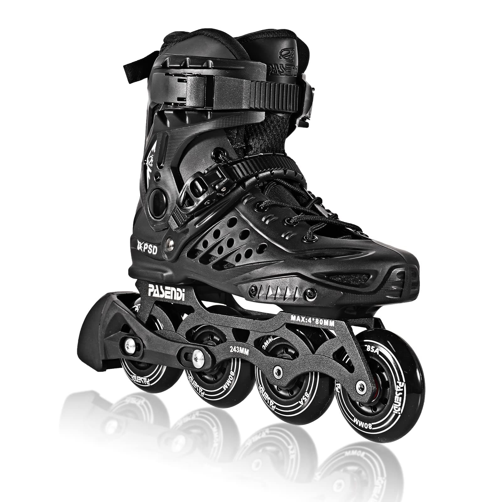 PASENDI Professional 4X80Mm Wheels Inline Skates,Outdoor Fitness Single Row Skates for Adult Women Men,Removable and Washable Split Inner Boots, Black Adult Male.