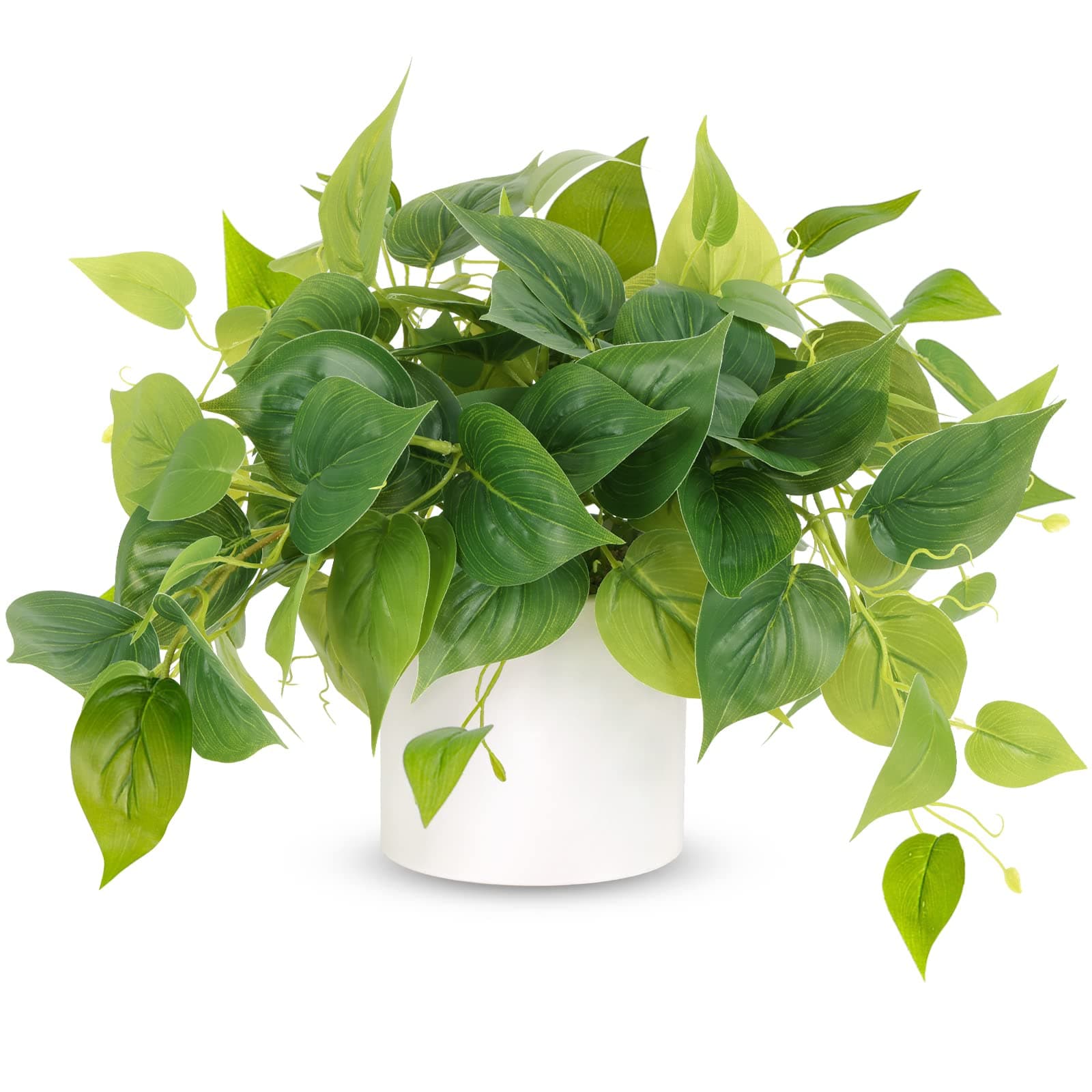 JPSOR Faux Plants Indoor, Pothos Small Fake Plants for Home Decor Indoor Fake Potted Plant Artificial Plants for Living Room Shelf Home Office Decor(White Ceramic Pot)