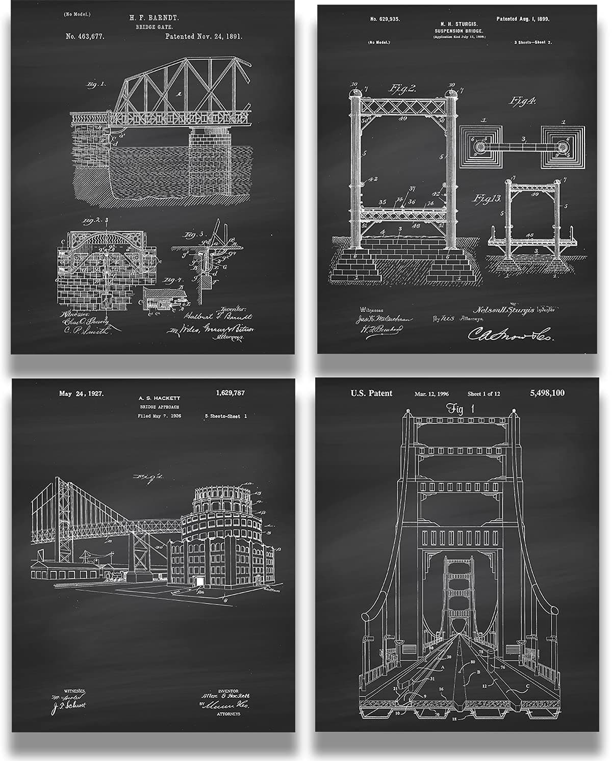 Govivo Bridge Patent Wall Art Decor for Home Office, School Classroom Studio Man Cave, Gifts for Men Women Builder Student Engineers Architects