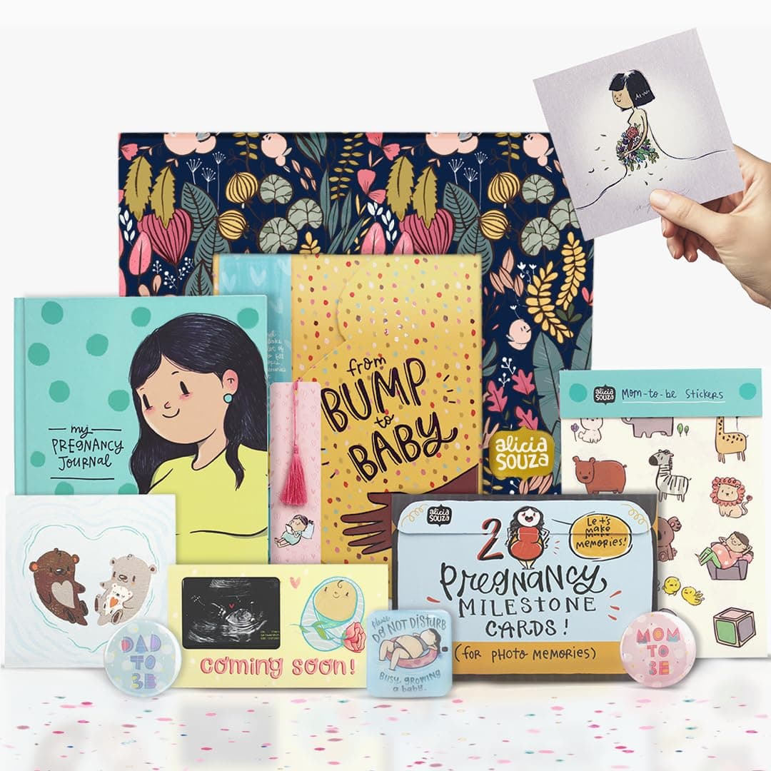 Alicia Souza Pregnancy Journal Gift Box Set – Hardcover Baby Bump Planner with Stickers, Milestone Cards, Ultrasound Frame & Keepsakes – Mom to Be & Dad to Be Gifts – Pregnancy Memory Book Organizer