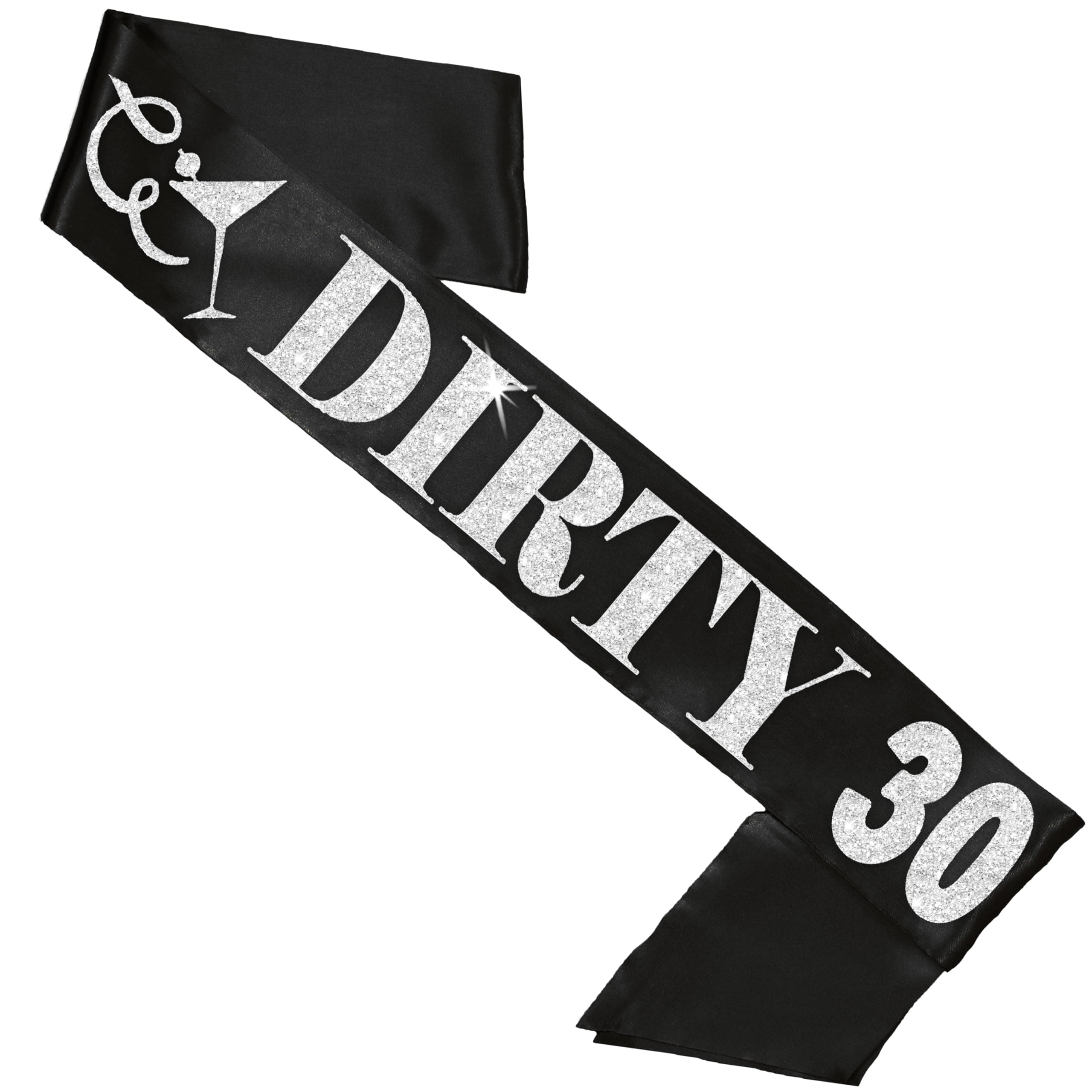 RhinestoneSash Maritins & Bikinis 30th Birthday Sash - PREMIUM GRADE SATIN Dirty 30 Silver Sparkle Satin Sash - Black Sash(Dirty30 GLT) BLK