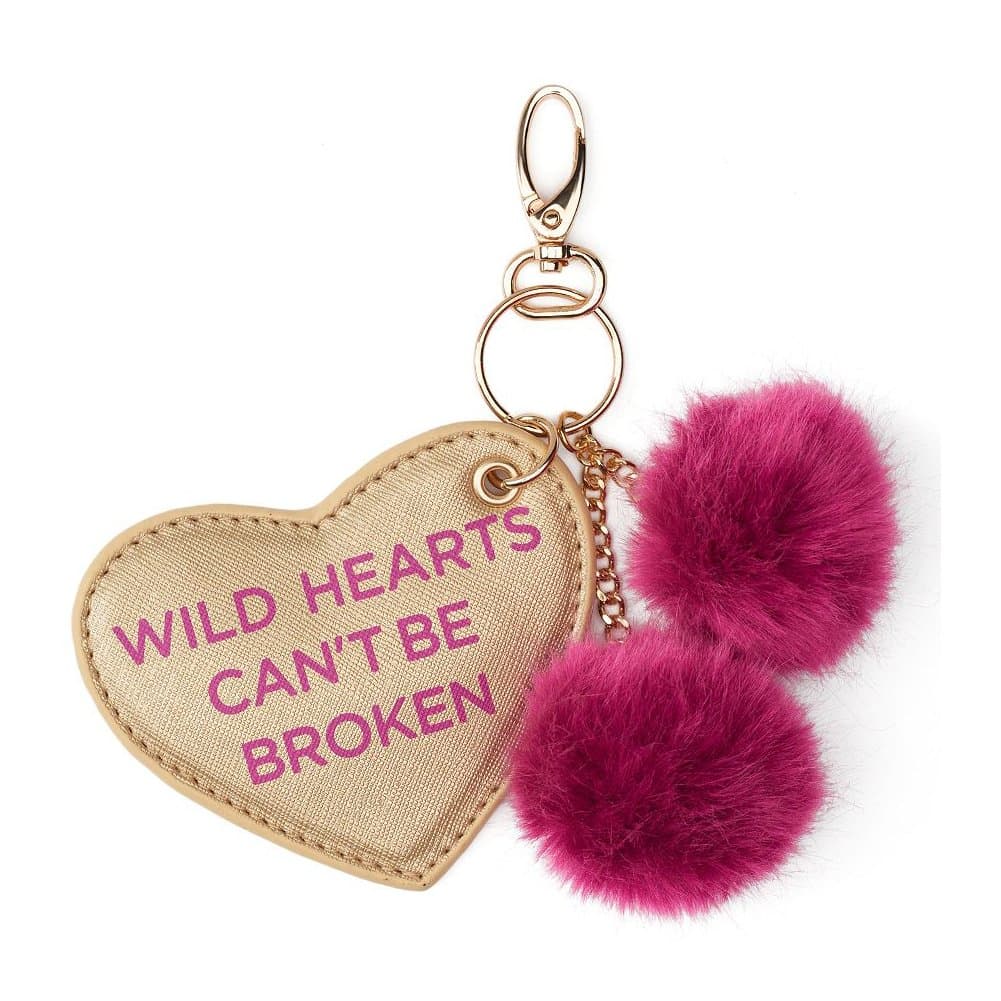 Under One Sky Wild Hearts Pom Pom Key Chain Purse Charm, Pink/Gold